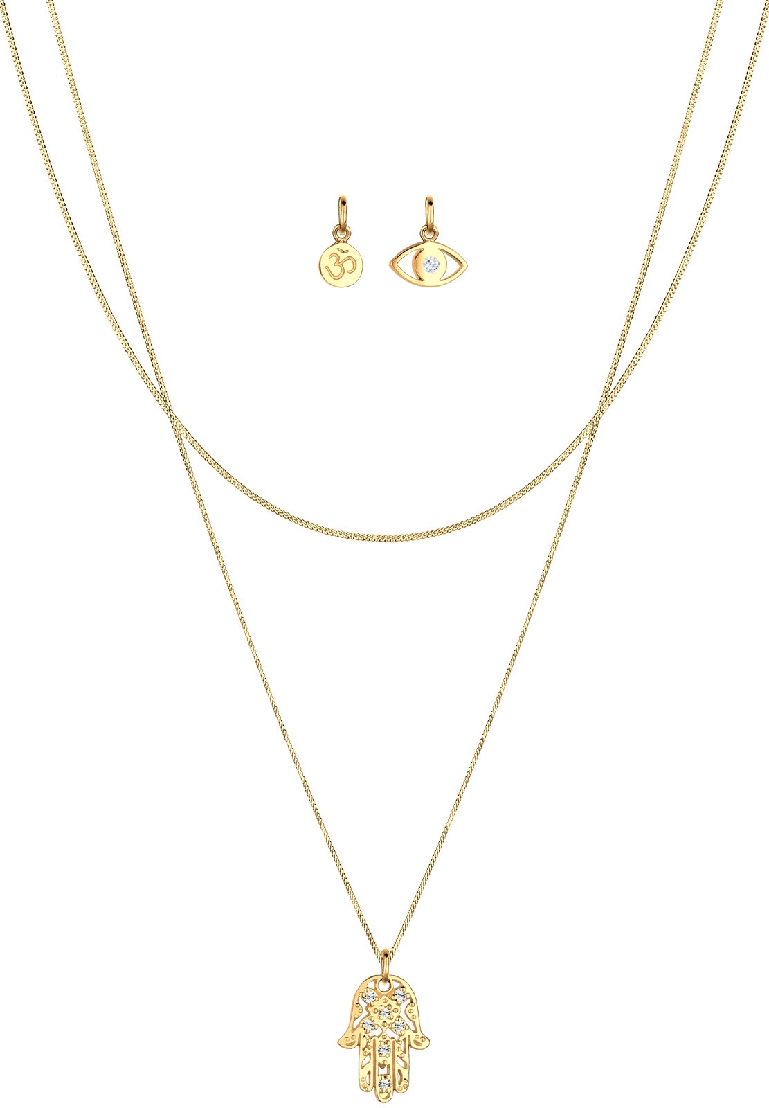 Elli Ketten-Set »Halskette Panzerkette Om Hamsa Hand Evil Eye 925 Silber, mit Kristallen von Swarovski®«