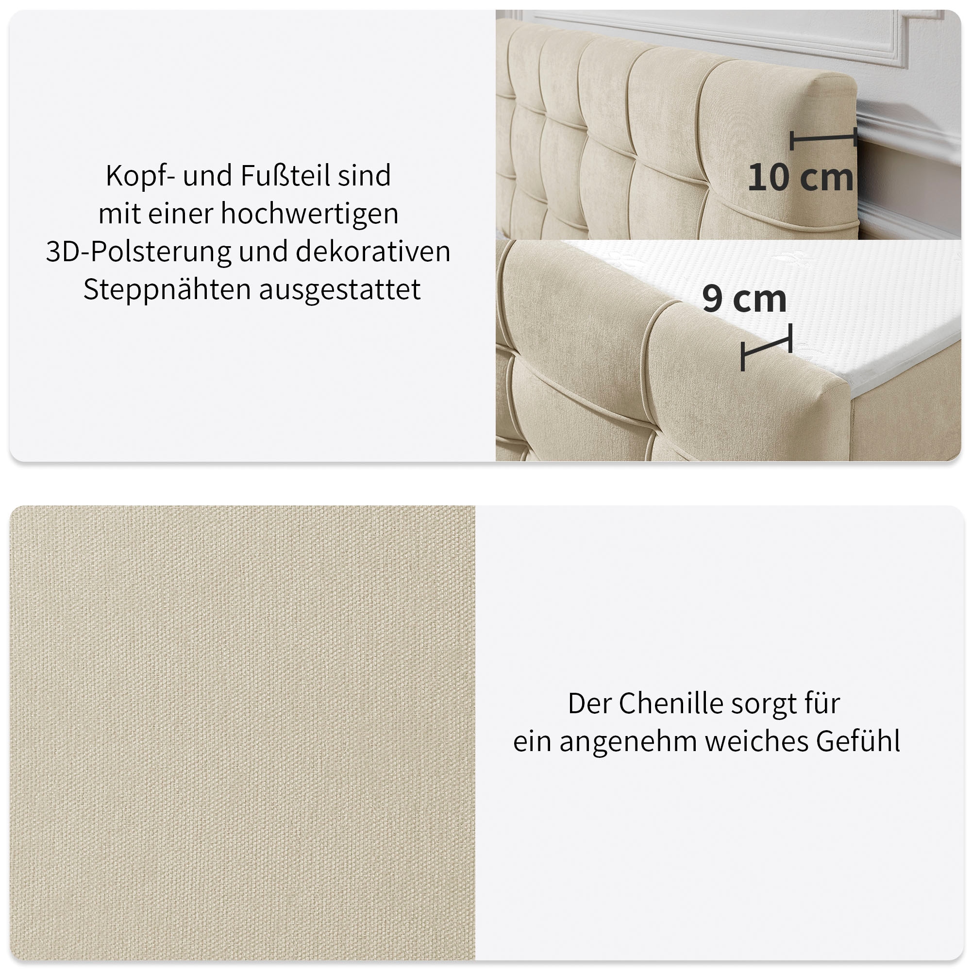 OTTO home Boxbett »LILIENNE, Polsterbett mit Bettkasten und Taschenfederkernmatratze H3« mit Kaltschaumtopper, Chenille-Bezug, 160x200 & 180x200 cm
