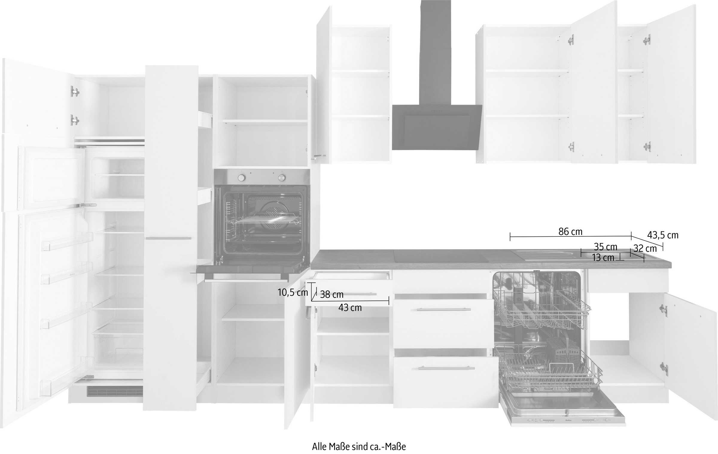 wiho Küchen Küchenzeile »Unna«, mit E-Geräten, Breite 370 cm bestellen  online bei OTTO