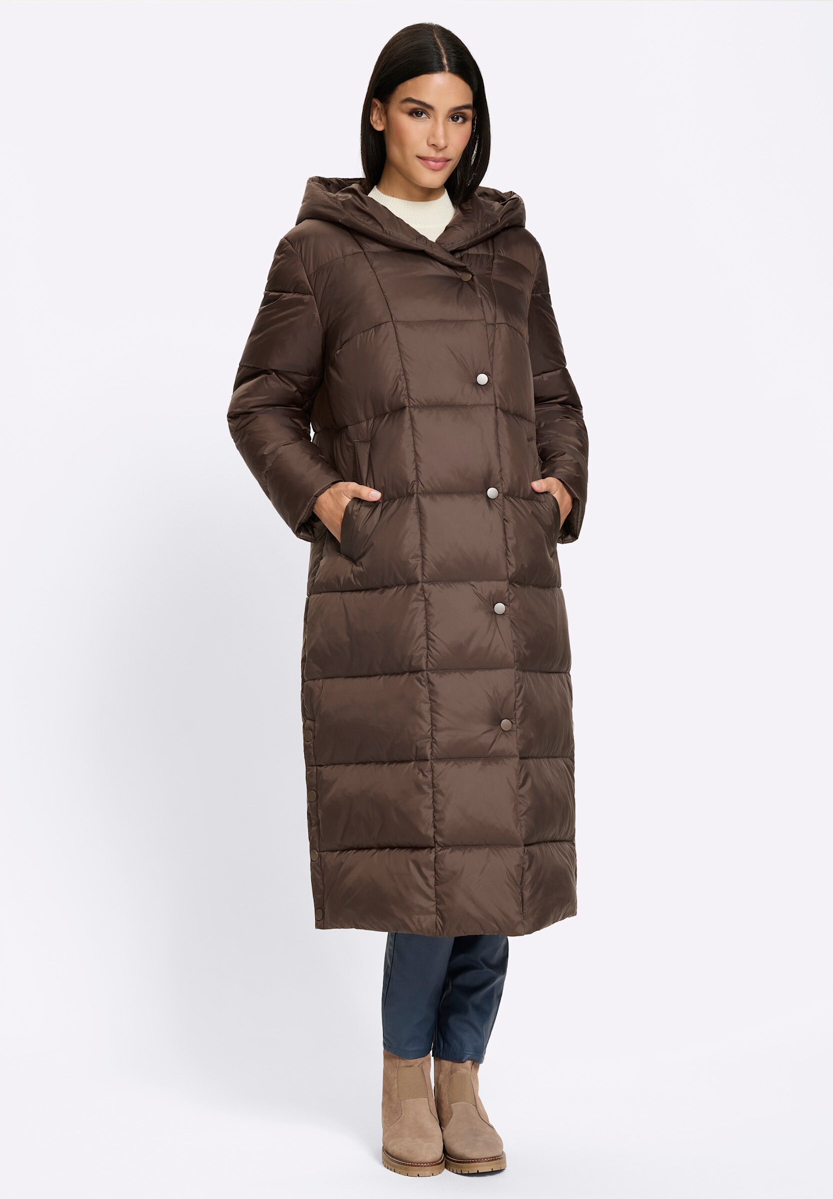 heine Langjacke »Steppmantel Steppmantel mit Seitenschlitzen« mit Kapuze