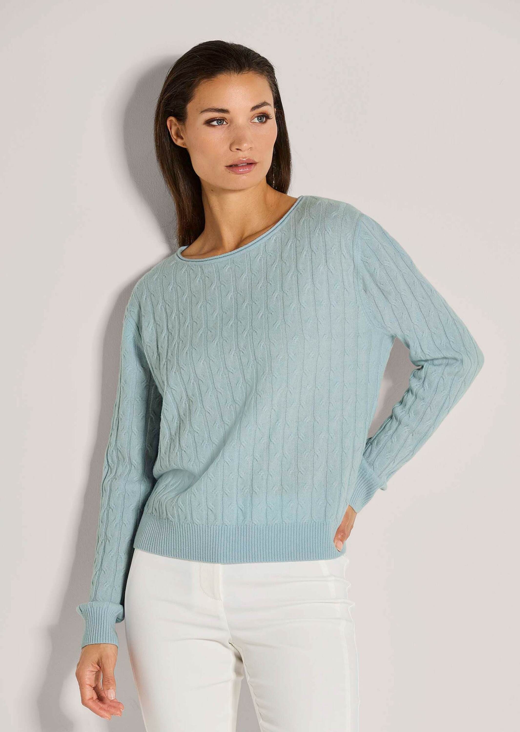 MADELEINE Longpullover »Strickpullover Eleganter Wollpullover mit Zopfmuster« Allover-Zopfmuster