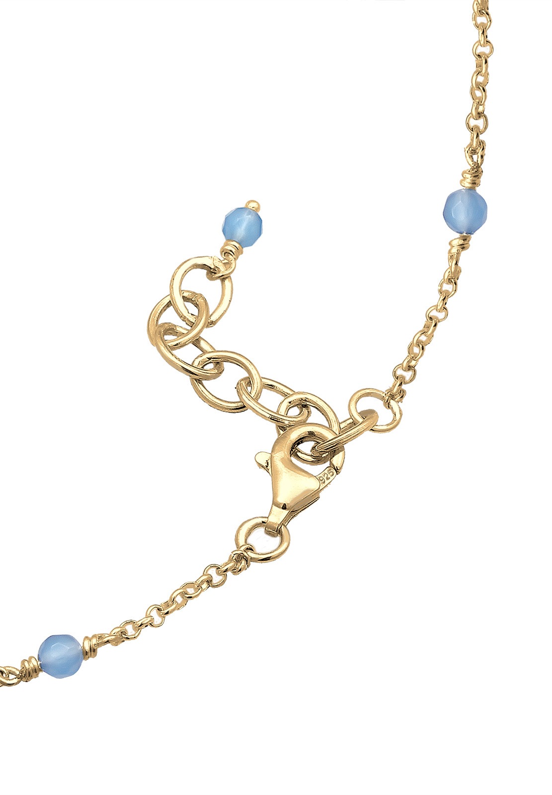 Elli Fußkette »Fußschmuck Achat Beads Blau 925 Sterling Silber vergoldet«