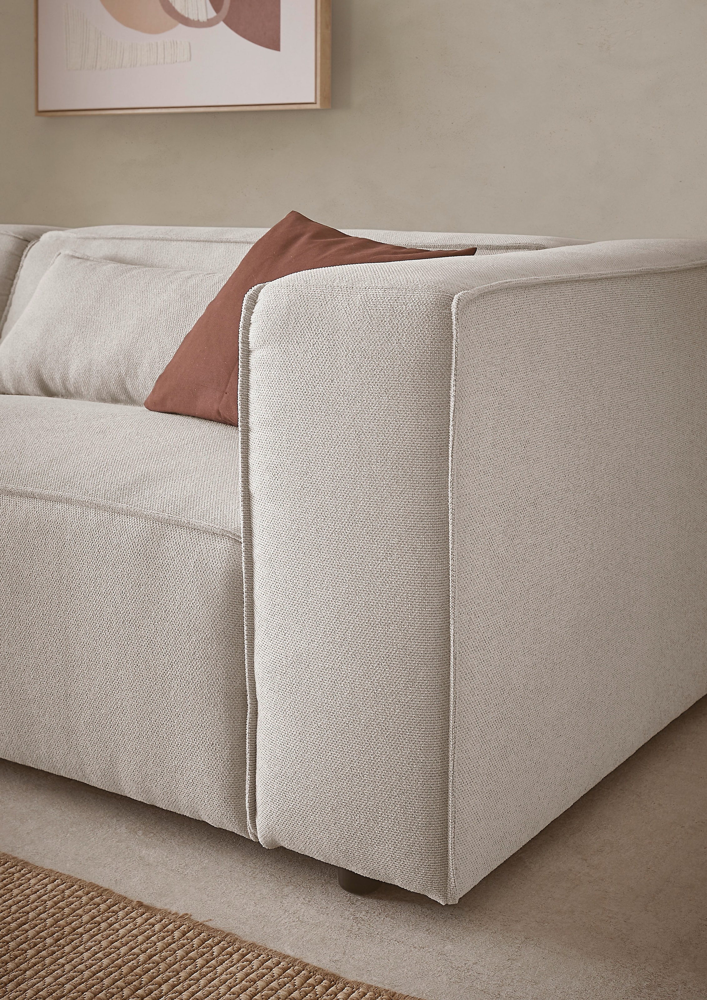 LeGer Home by Lena Gercke 3-Sitzer »PIARA, Couch mit Kedernaht, Sofa in Cord oder Leinenoptik«, schwarze Füße, bequemer Sitzkomfort