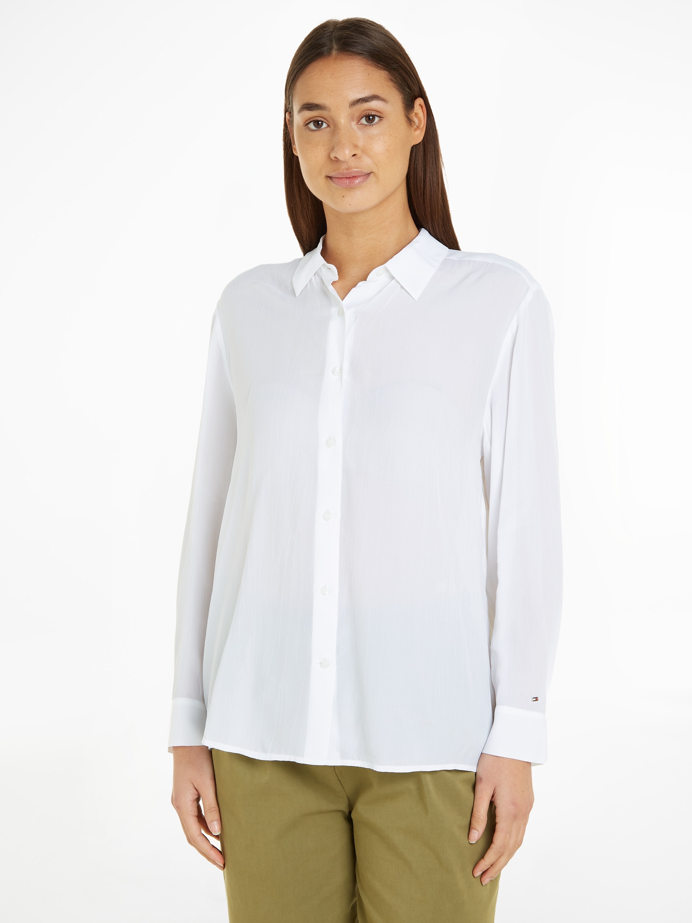 Tommy Hilfiger Hemdbluse »FLUID VIS CREPE REGULAR SHIRT LS«, mit Seitenschlitzen