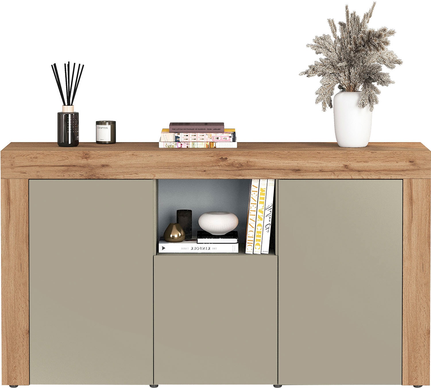 OTTO home Sideboard »CHRONOS Breite 155 cm mit 3 Türen, 1 offenes und 6 geschlossene Fächer« 1 Stk. tlg. Sideboard,Kommode, Schrank, Grifflos mit Push to Open, Made in Italy