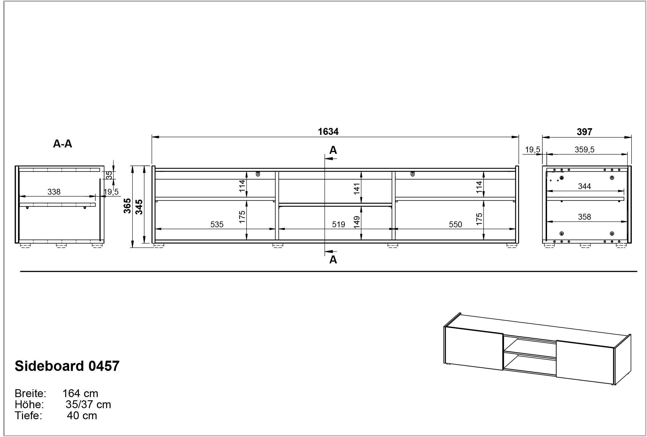 GERMANIA Lowboard, TV-Lowboard mit 2 offenen Fächern und 2 Klappen