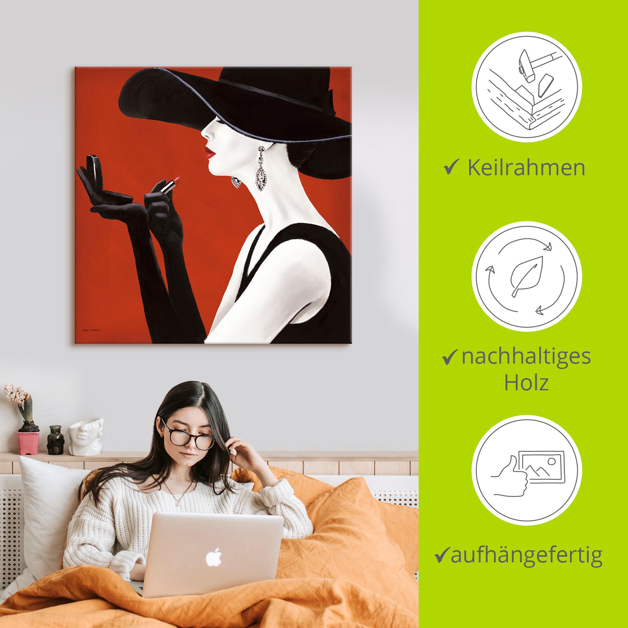 Artland Leinwandbild »Hut ab II« Frau 1 Stk. tlg. auf Holzrahmen gespannt