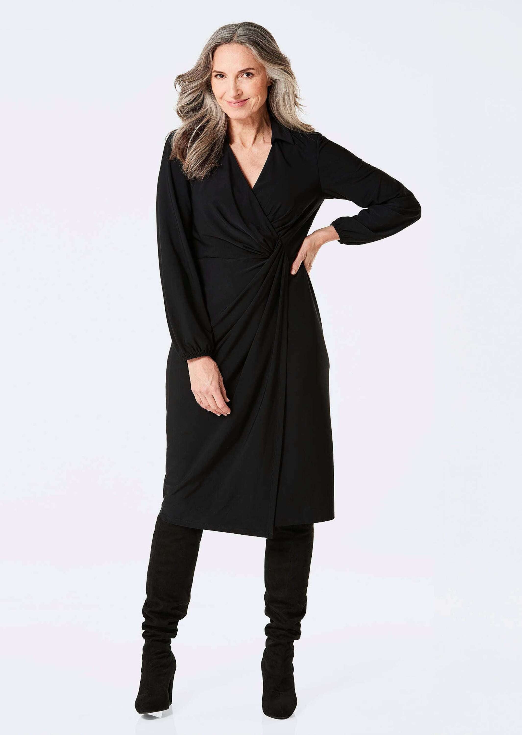 GOLDNER Jerseykleid »Kurzgröße Elegantes Jerseykleid mit V-Ausschnitt« Wickeloptik