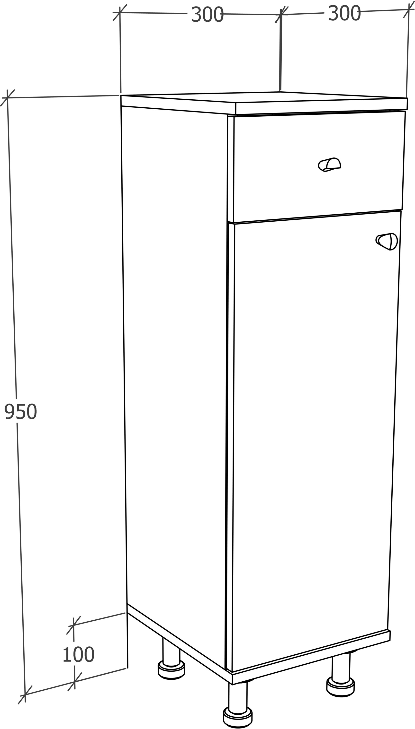 VCM Hochschrank »VCM Holz Midischrank | Badschrank | Maße: H. 95 x B. 30 x T. 30 cm | 1 Schublade | 1 Drehtür | 3 Fächer - Nilosi«, (1 St.)