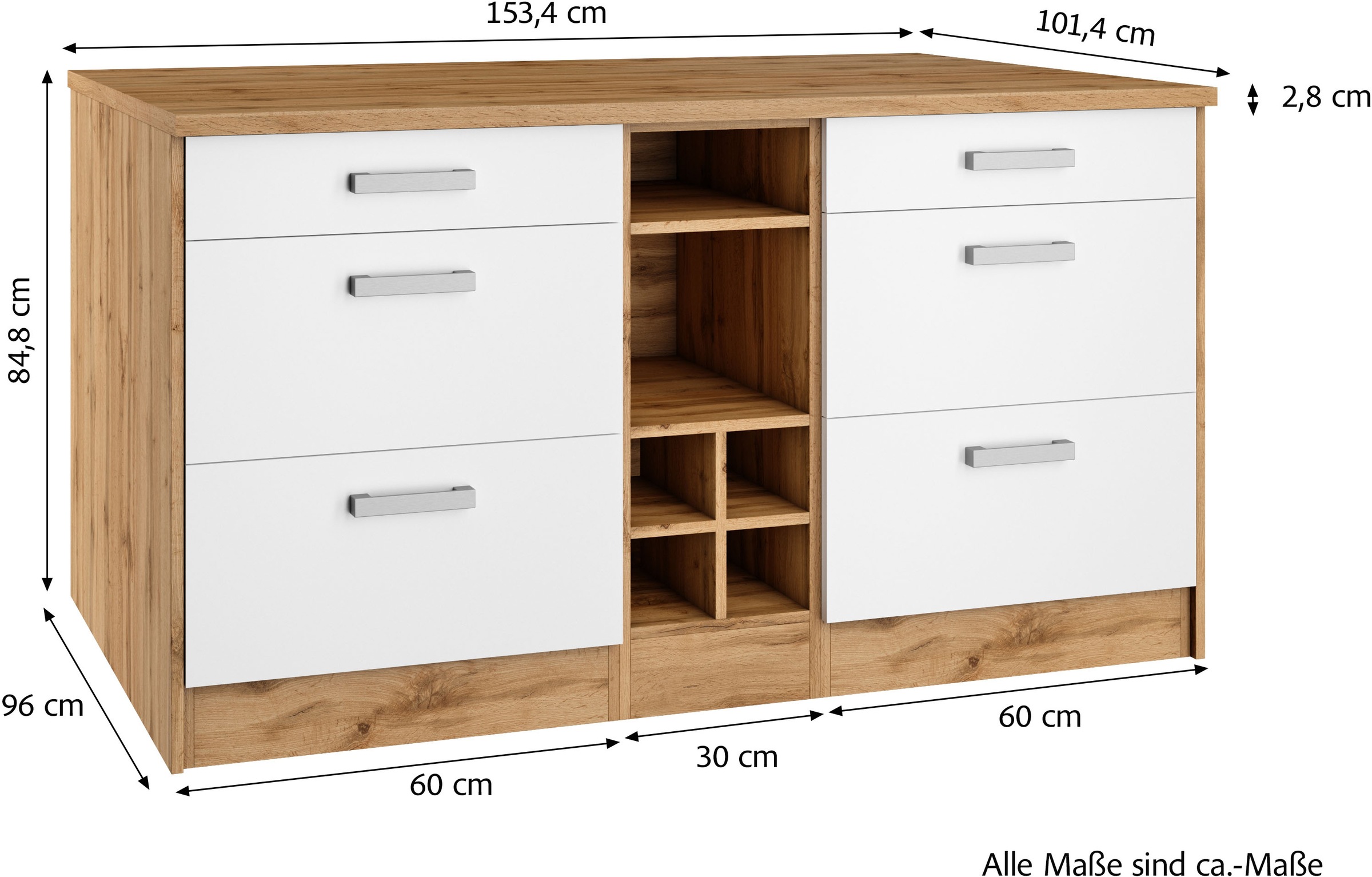 KOCHSTATION Kücheninsel »KS-Toronto«, Breite 153 cm, MDF-Fronten, Flaschenregal
