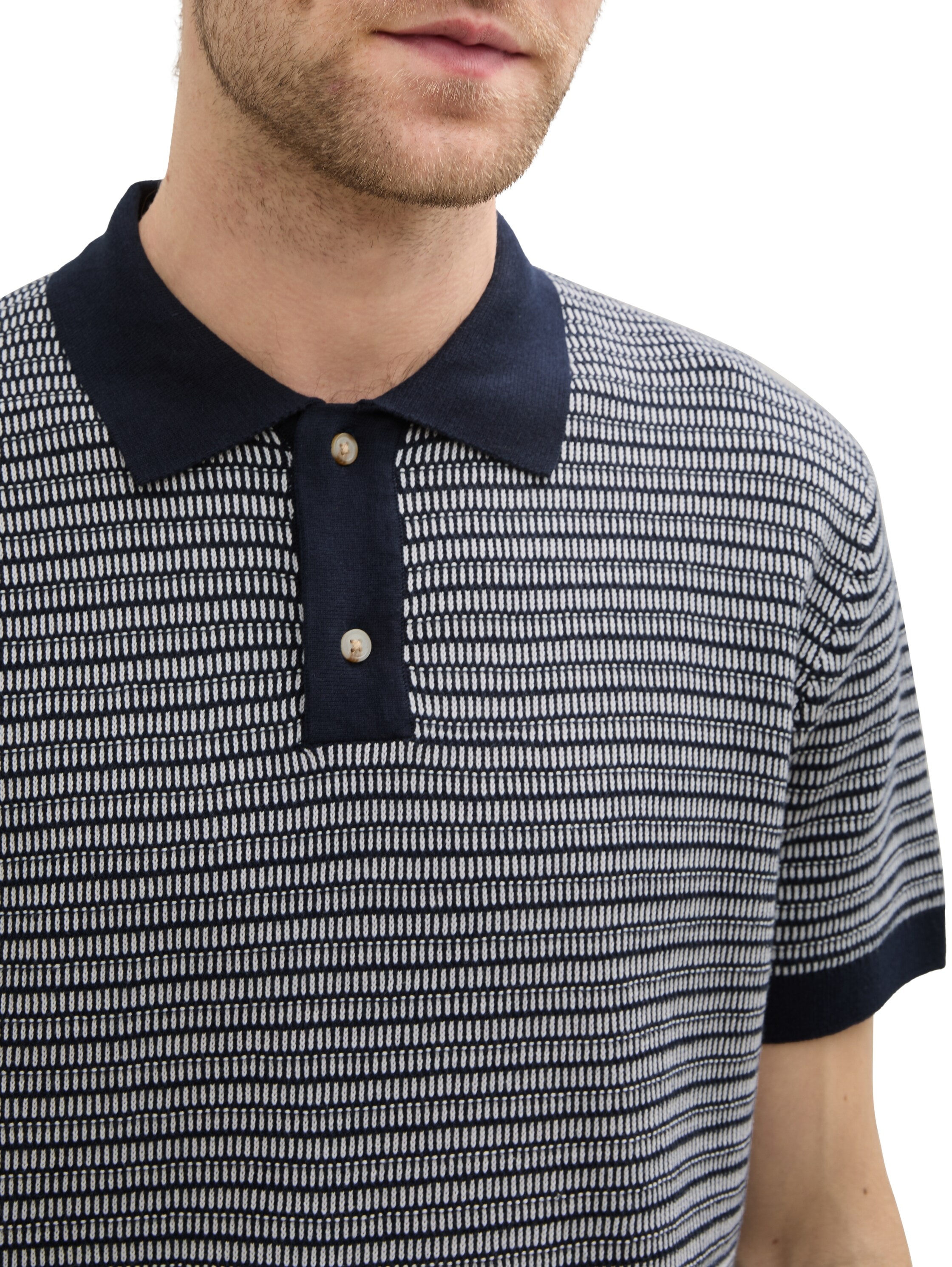 TOM TAILOR Kurzarmpullover, mit Strick-Muster und Polo-Kragen