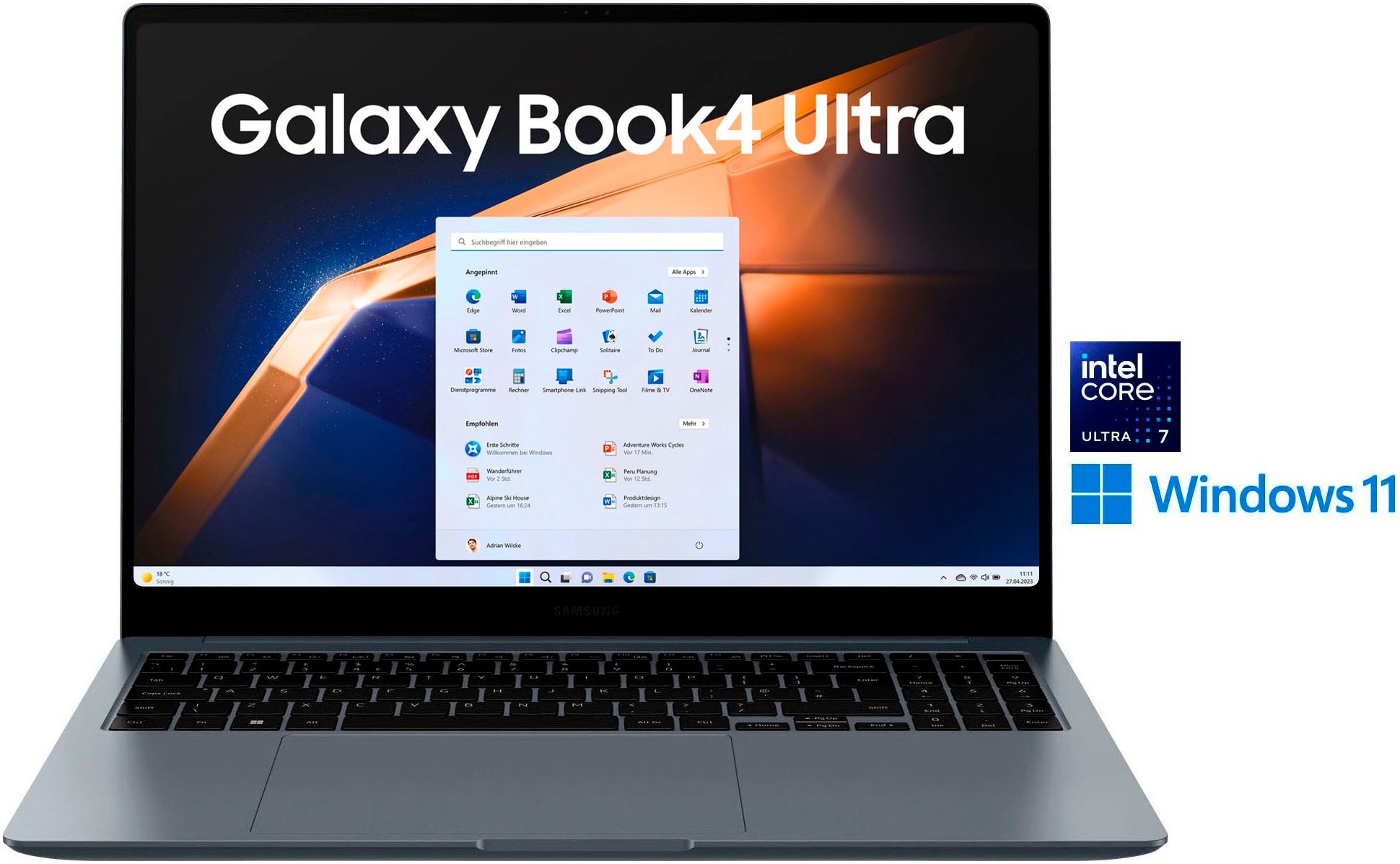Samsung Notebook »NP960X Galaxy Book4 Ultra 16''«, 40,6 cm, / 16 Zoll, Intel, Core Ultra 7, GeForce RTX, 512 GB SSD, Intel Core Ultra 7 Prozessor, 16 GB + 512 GB