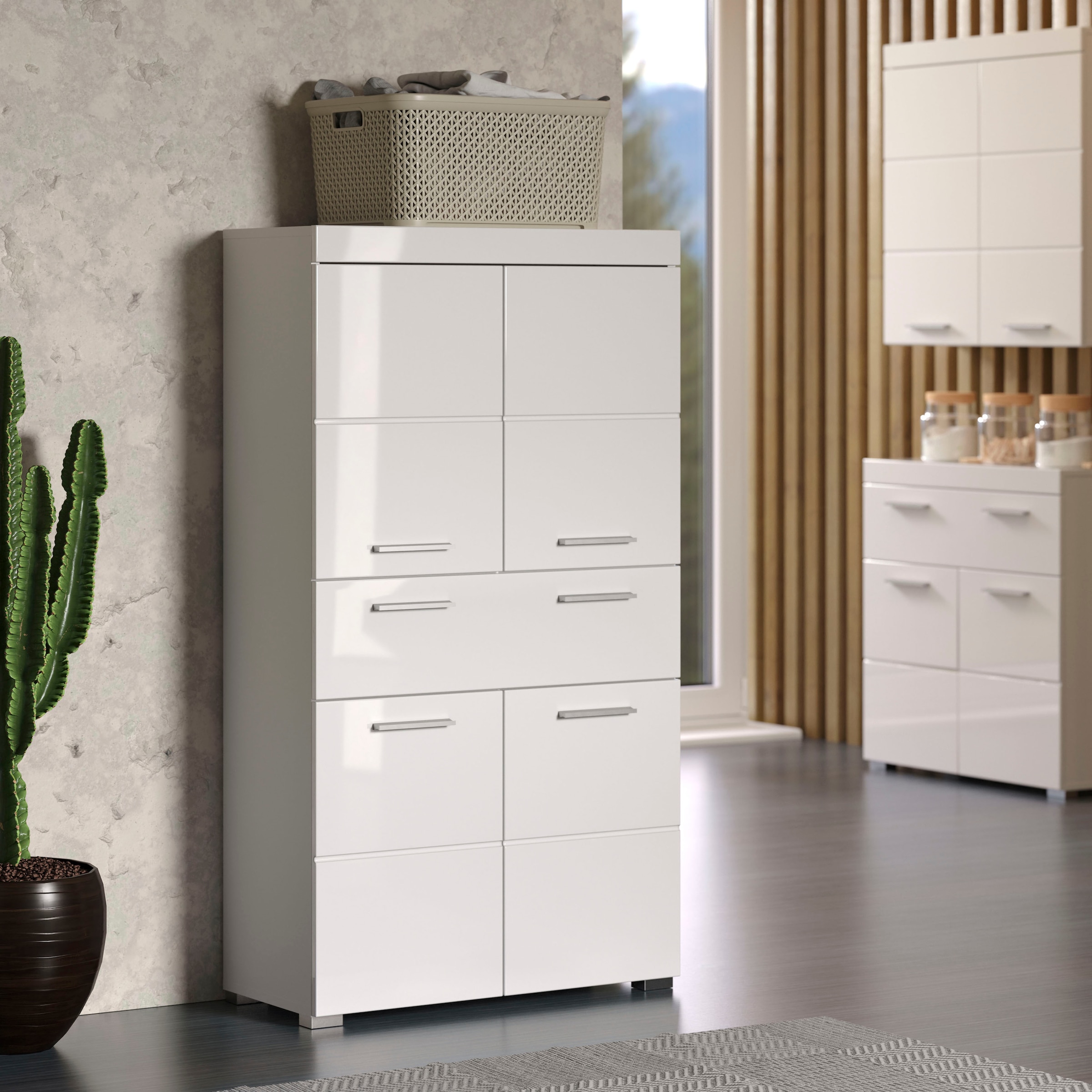 INOSIGN Midischrank »Avena«, Badschrank mit einer Schublade und 4 Türen - Maße (B/T/H) 73/31/130 cm