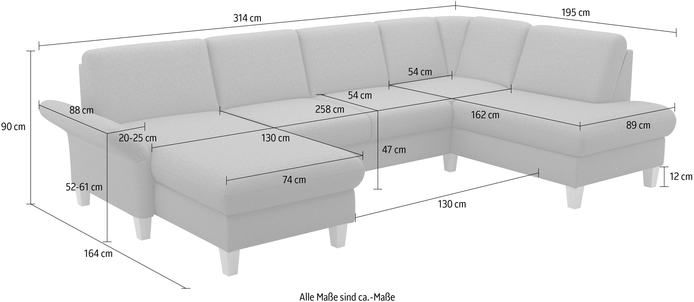 Home affaire Wohnlandschaft »Rochelle, U-Form«, optional mit Armteilverstellung, mit Bettfunktion & Bettkasten