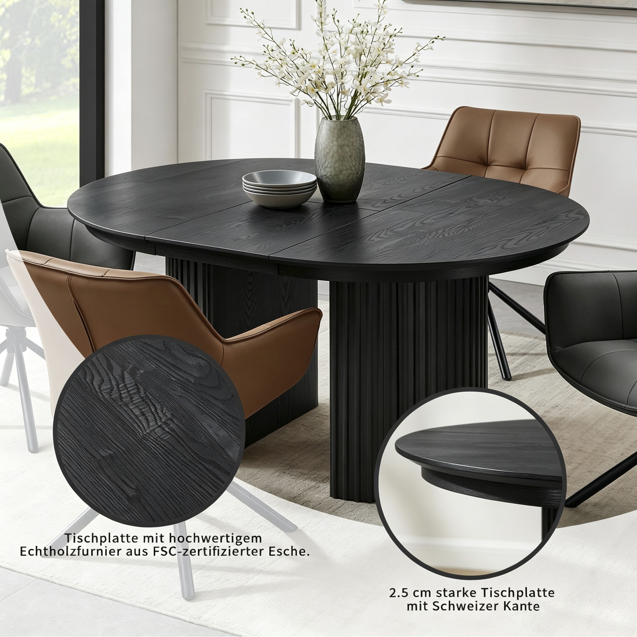 OTTO home Esstisch »Clozie« Design-Esstisch in Schwarz mit cleverem Stauraum & Ausziehfunktion