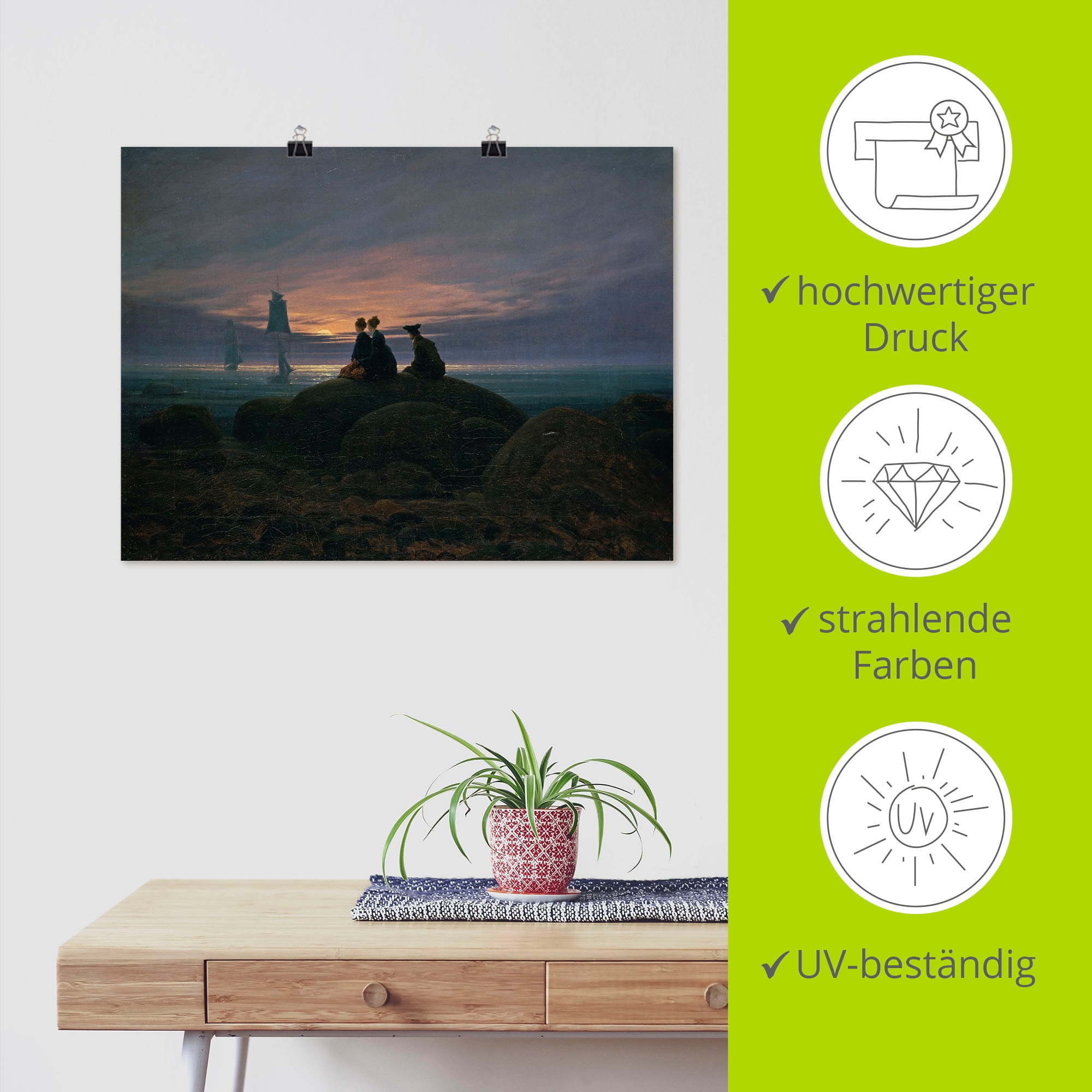 Artland Kunstdruck »Mondaufgang am Meer Pendant«, Gewässer, (1 St.), als Leinwandbild, Wandaufkleber oder Poster in versch. Größen