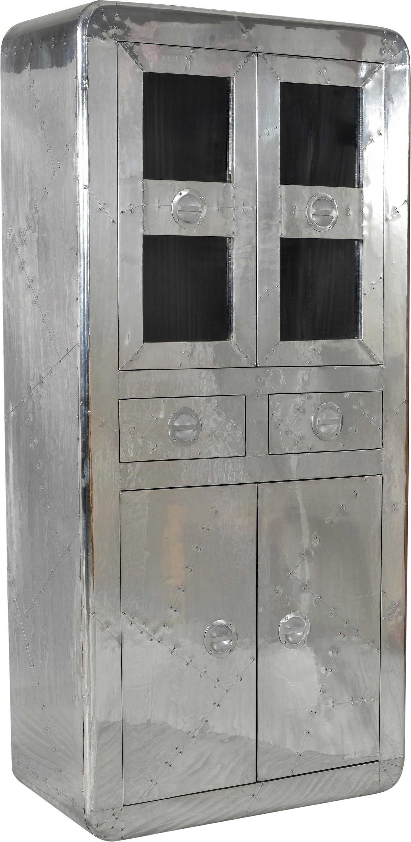 SIT Vitrine »Wohnzimmerschrank AIRMAN Mangoholz + MDF mit Alu‑Beschlägen« Futuristisches Industrial‑Design mit verspiegelter Alu‑Optik