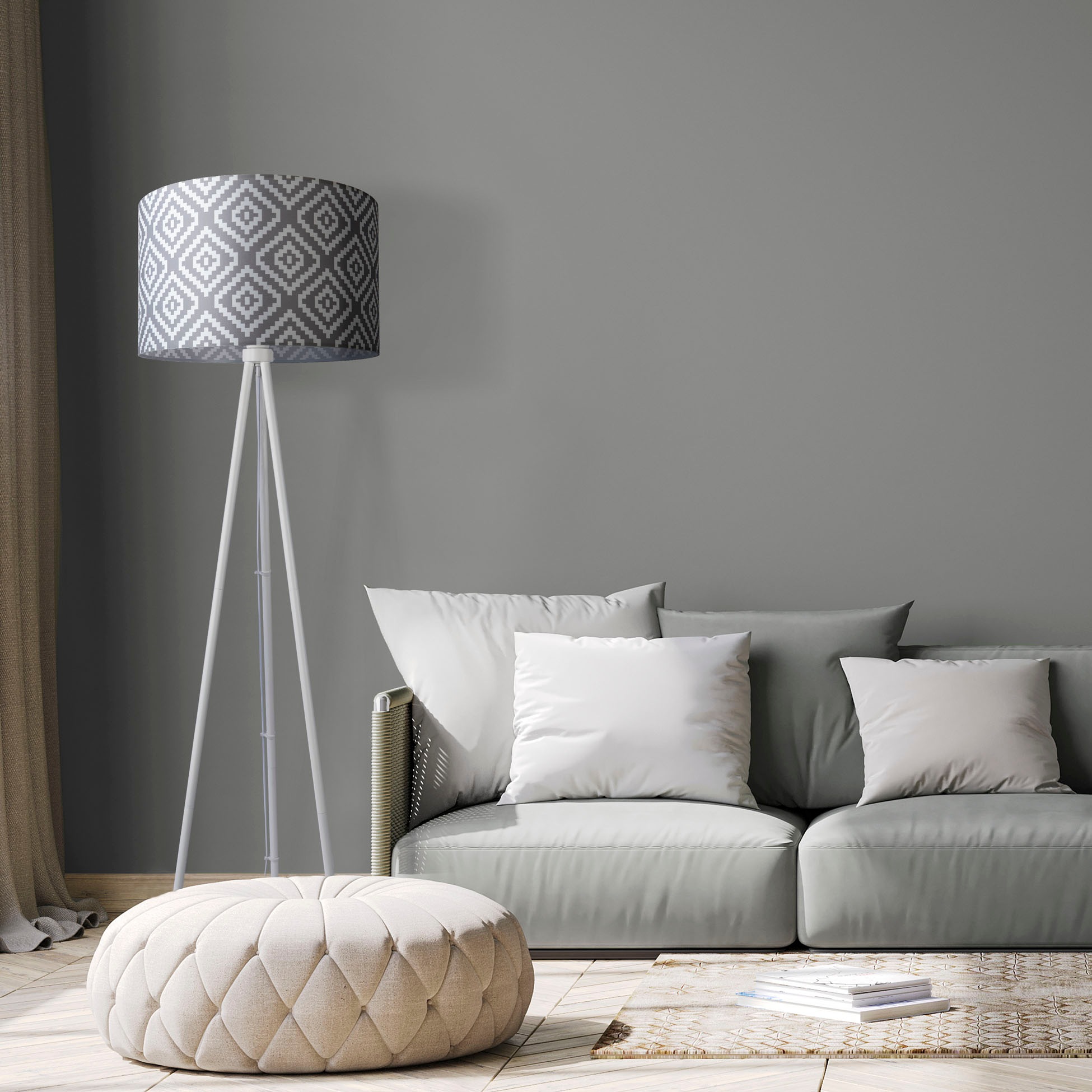 Paco Home Stehlampe »Trina Stella«, Leuchtmittel E27 | ohne Leuchtmittel, Dreibein Modern Stofflampenschirm Vintage Design Textil Wohnzimmer