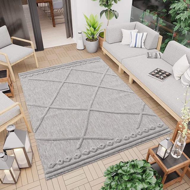 Carpet City Teppich »In-& Outdoorteppich Santorini 58578, 3D-Effekt, Raute- Optik«, rechteckig, Wetterfest & UV-beständig für Terrasse, Balkon, Küche,  Flur online bei OTTO