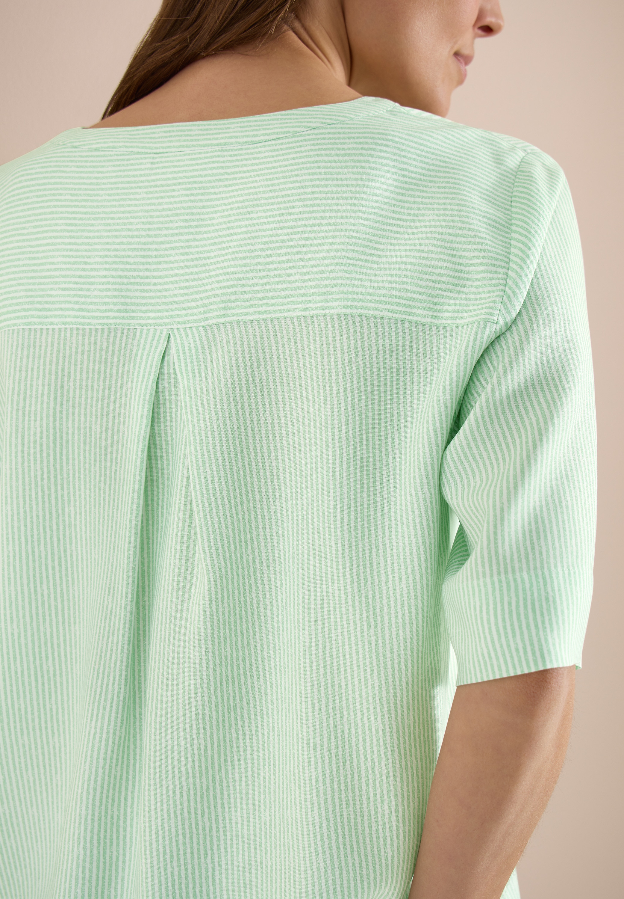 Cecil Kurzarmbluse Mit Split Neck und Streifen