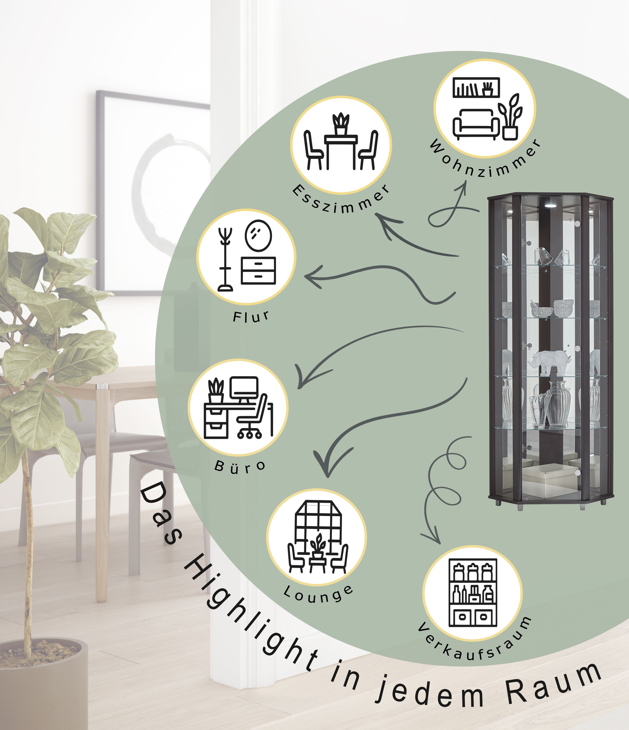 fif möbel Eckvitrine »TRIO Höhe ca. 172 cm, ink. Beleuchtung« Eckvitrine/Glasvitrine 1x Glastür, perfekt für Sammler, Sammlervitrine