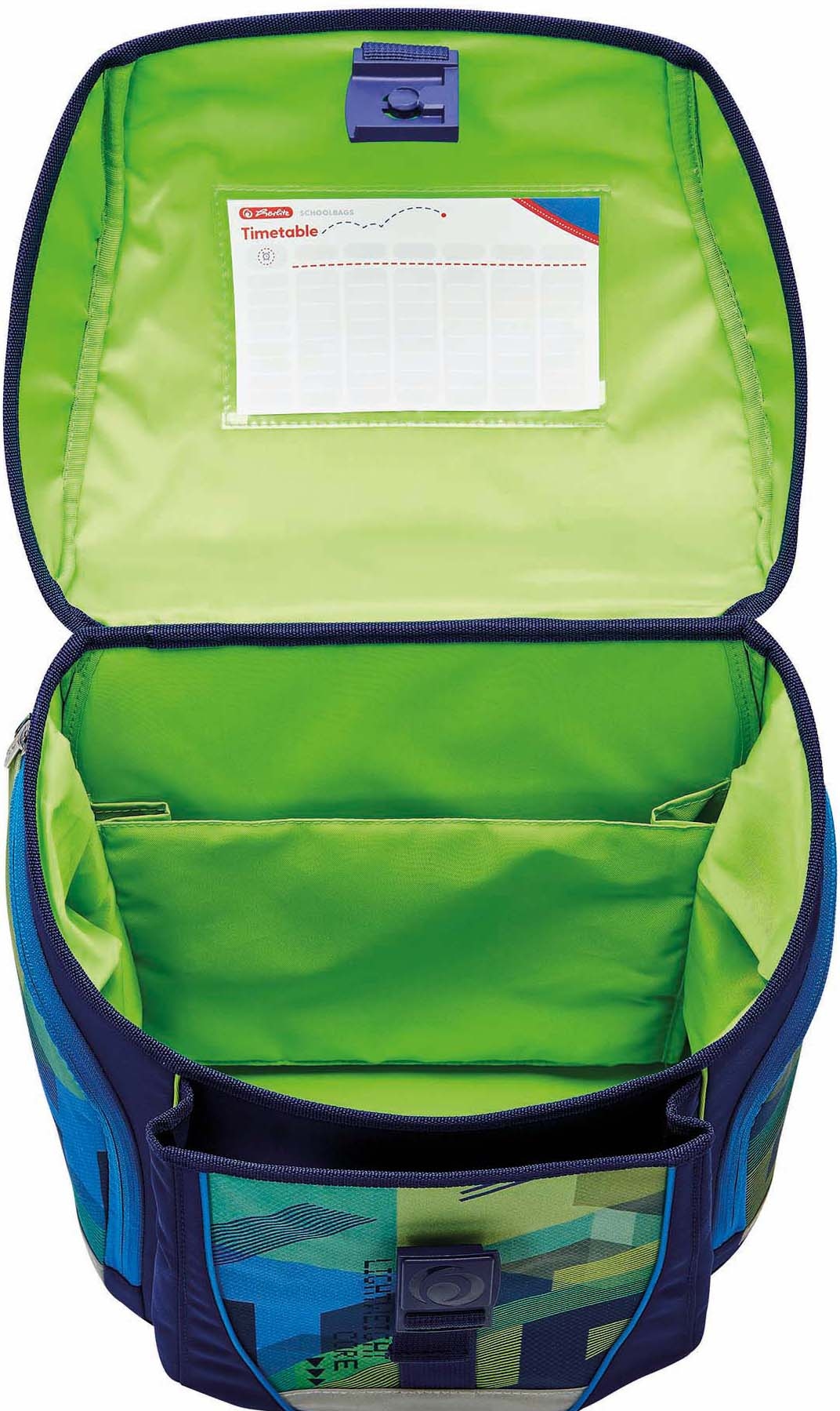Herlitz Schulranzen »FiloLight Plus, Green Goal«, Floureszierende Flächen-reflektierende Streifen auf den Schultergurten-Reflektoren, mit Sportbeutel, Etui, Faulenzer und Sportbeutel