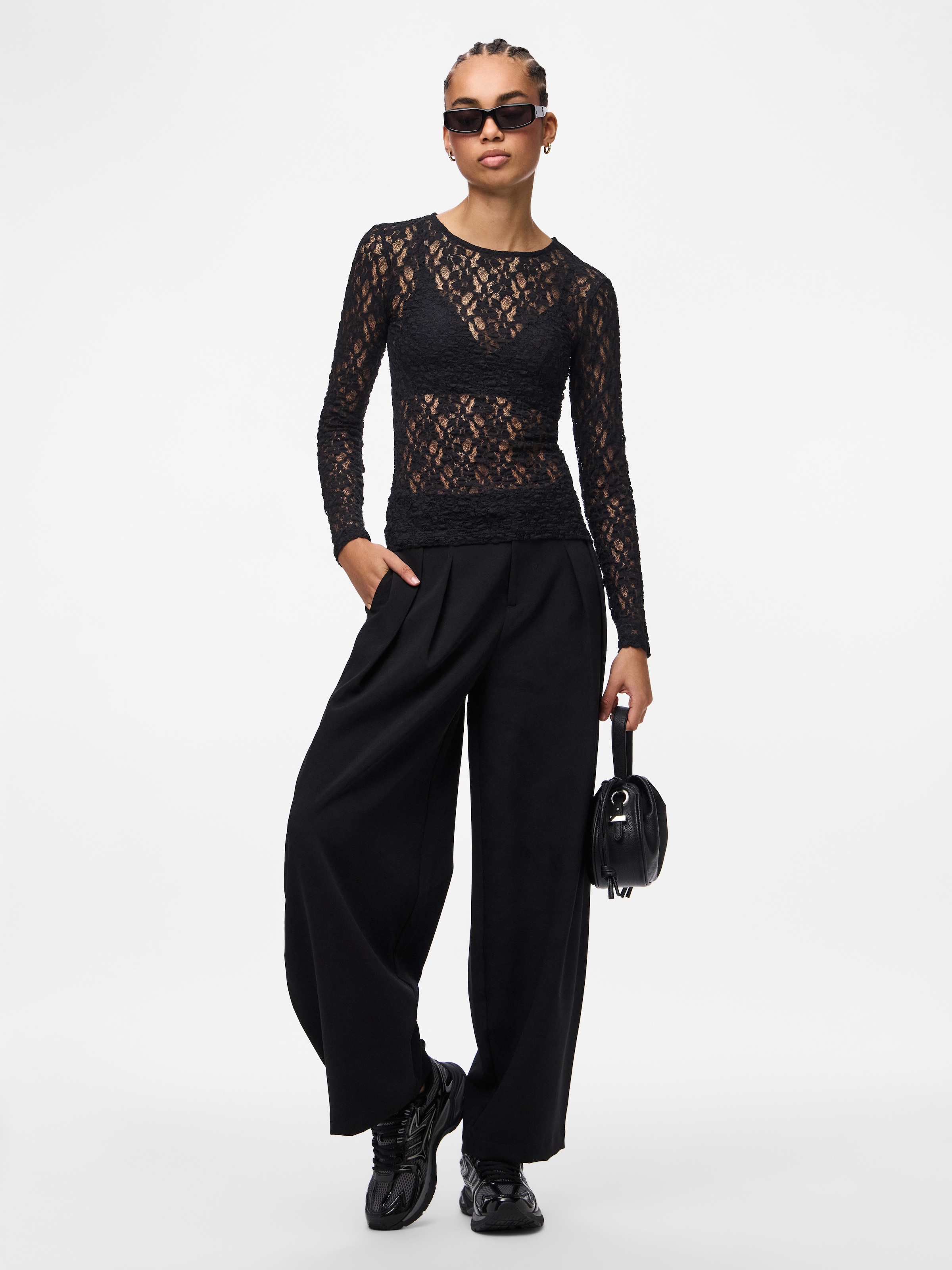 pieces Spitzenshirt »PCHAZEL LS LACE TOP NOOS«