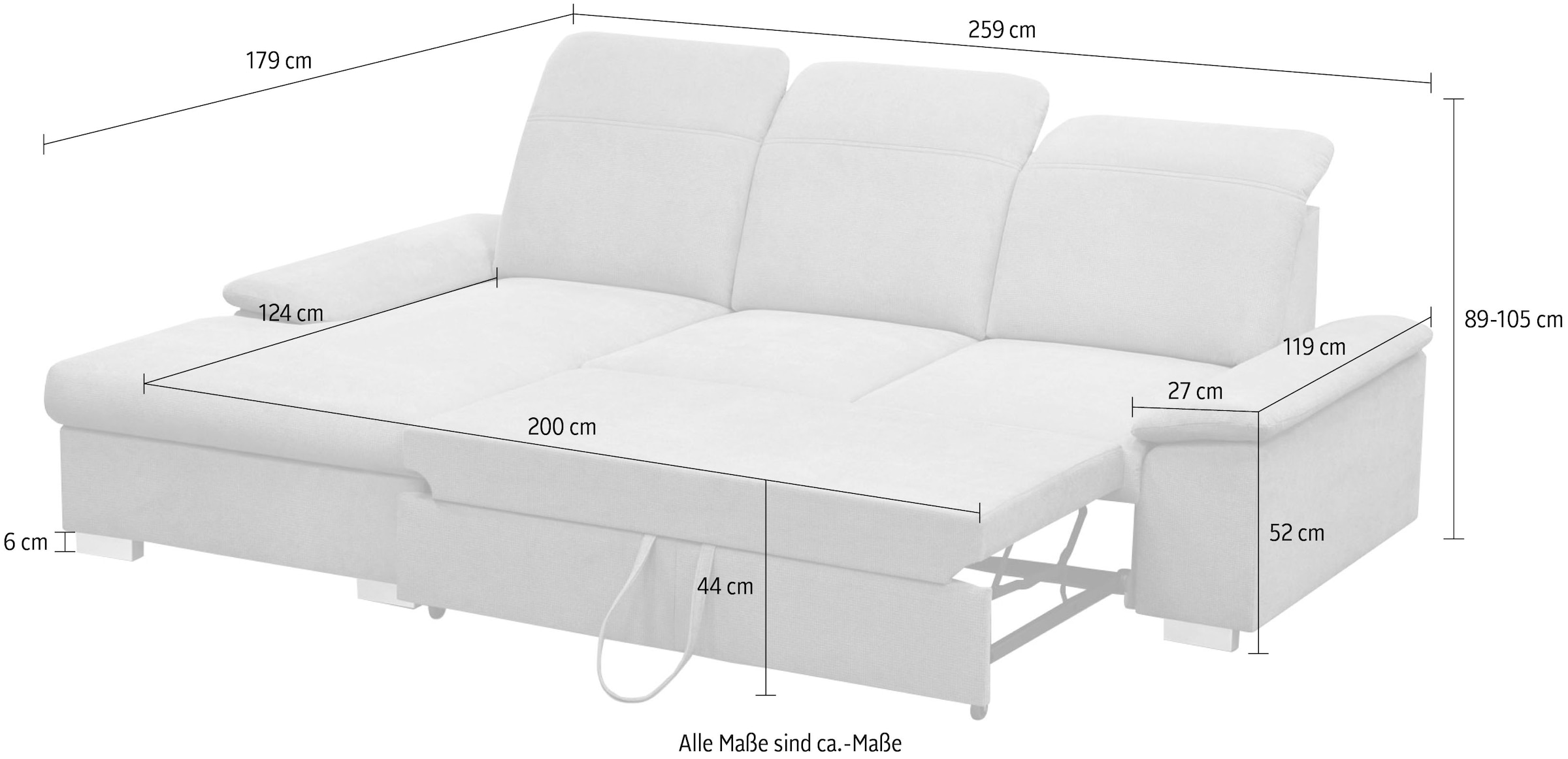 CALIZZA INTERIORS Ecksofa »Moli 2 L-Form«, Bettkasten, Schlaffunktion, Kopfteilverstellung, Sitztiefenverstellung