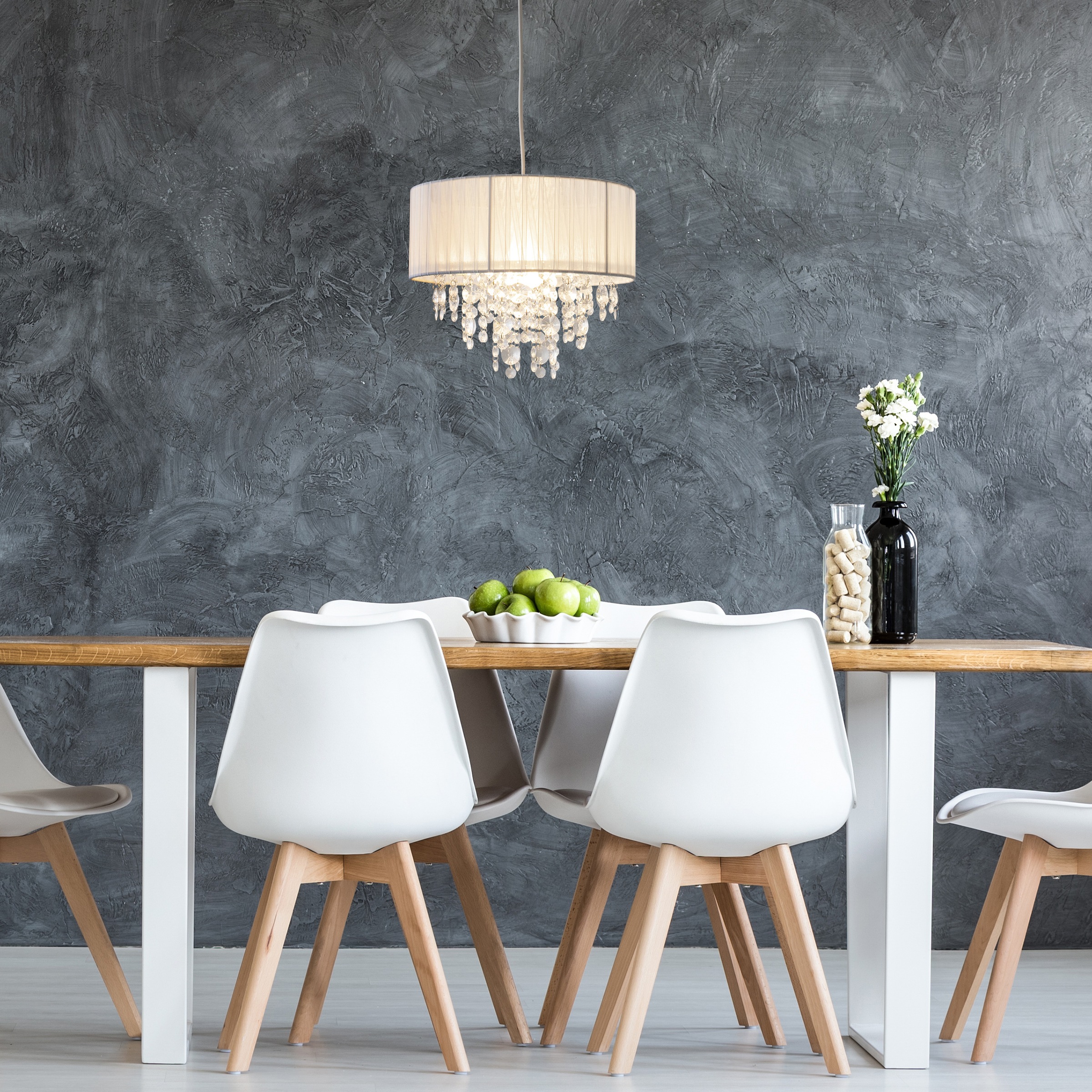 näve Pendelleuchte »Kristallo«, 1 flammig, Leuchtmittel E27 | ohne Leuchtmittel-Leuchtmittel wechselbar, incl. Pendel: weiß - 80cm, Material: Metall/Kunststoff/Textil, weiß