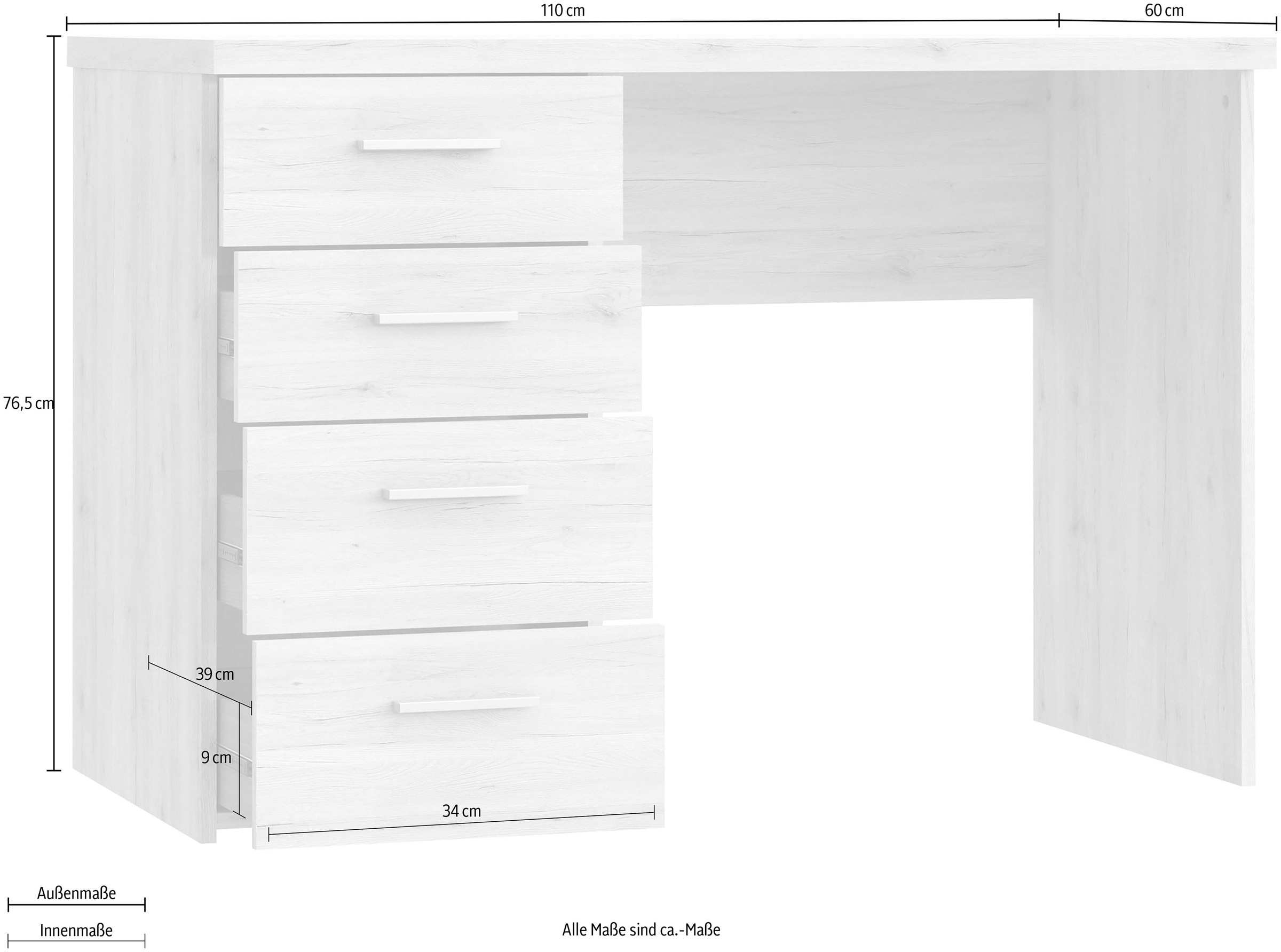 FORTE Schreibtisch »NET« mit 4 Schubladen, Breite 110 cm