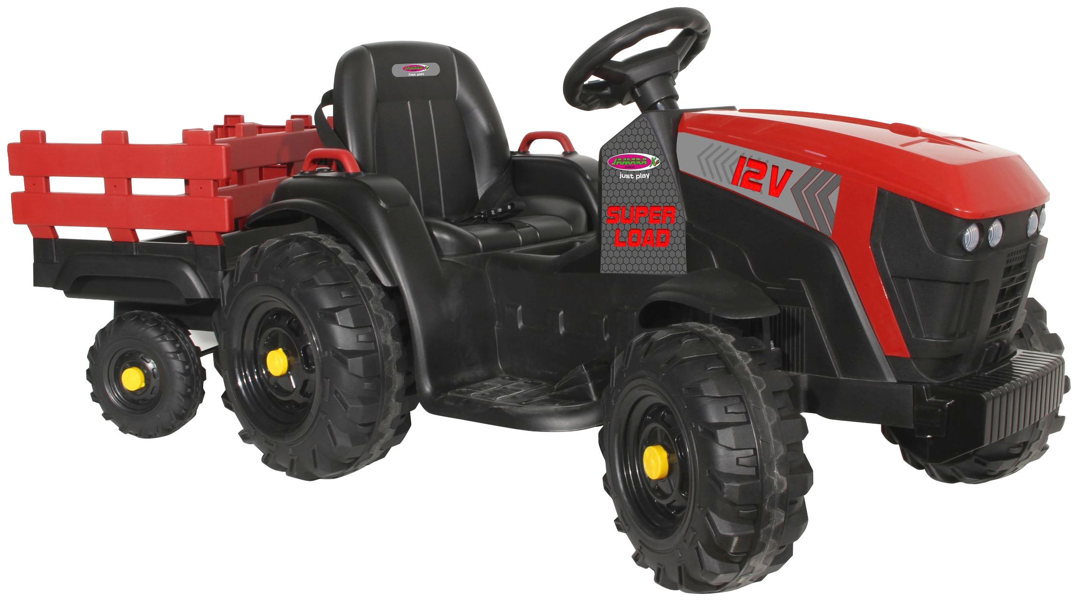 Jamara Elektro-Kindertraktor Ride-on Traktor Super Load, Belastbarkeit 28  kg, mit Anhänger, Schlüsselloser Startvorgang per Startknopf