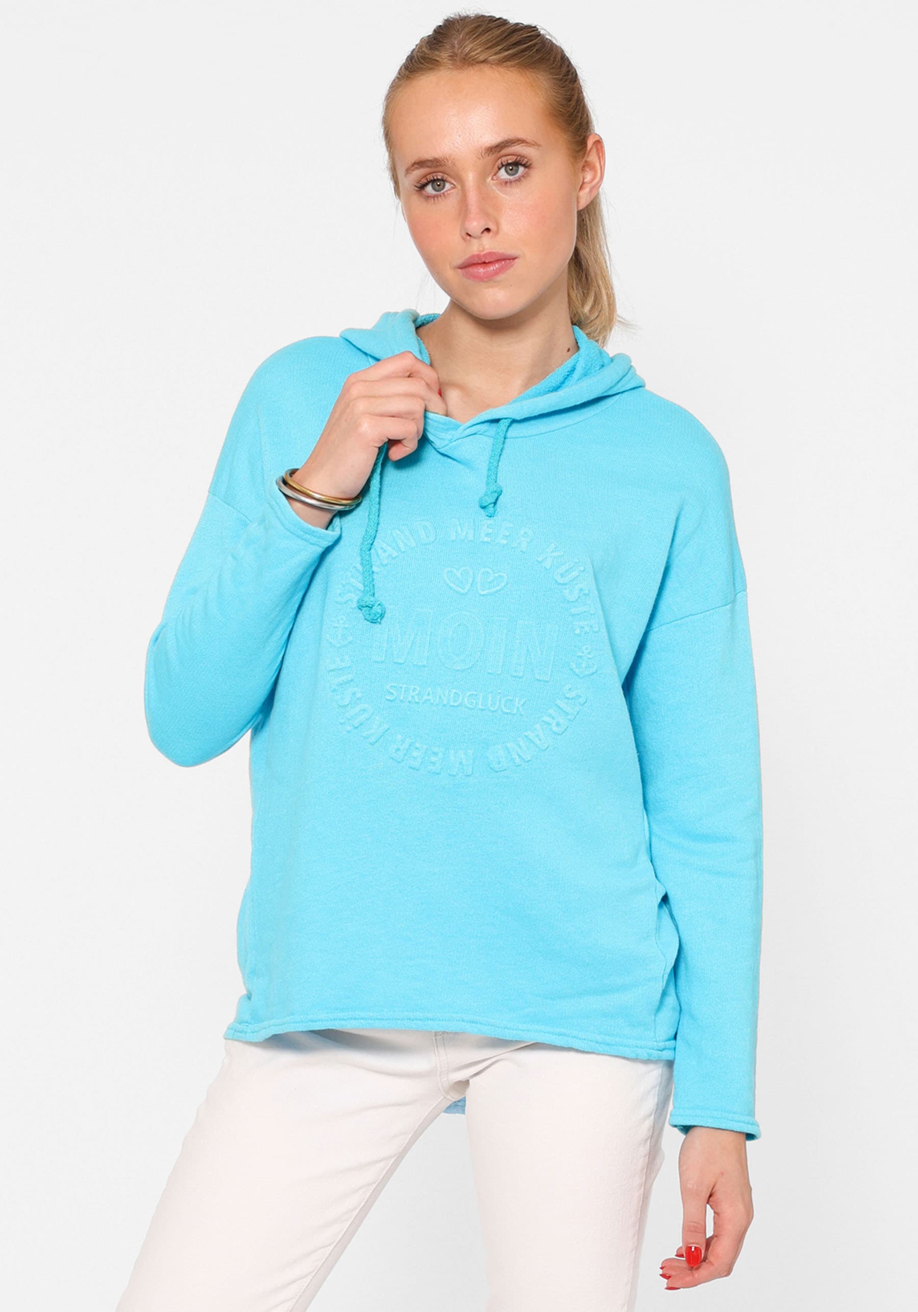 Zwillingsherz Hoodie »"Moin"«, Sweatshirt im Used-Look mit Kapuze und Stempeldruck