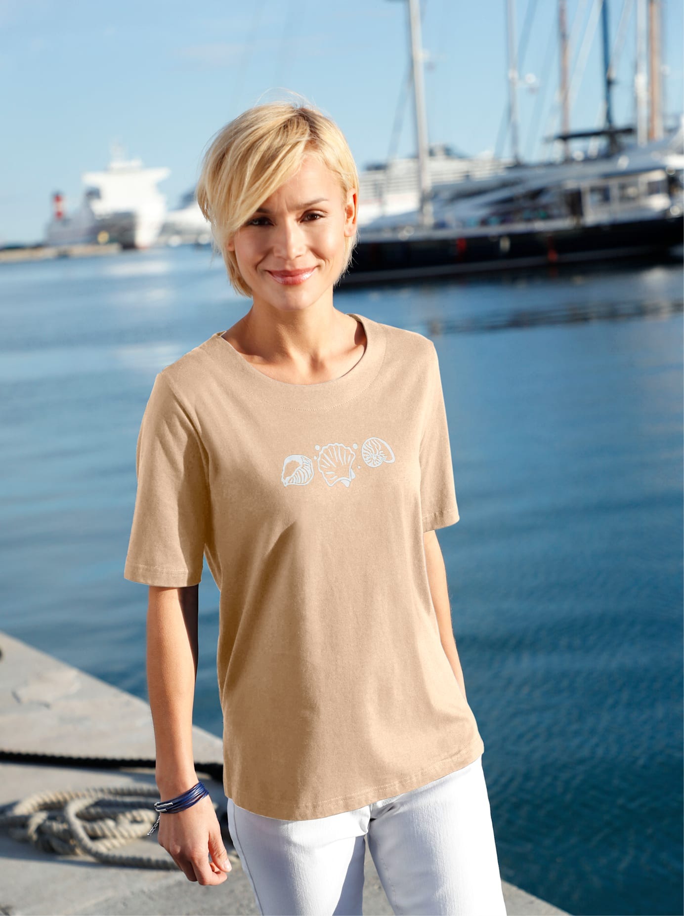 Casual Looks Damen Kurzarmshirt »Shirt« 1 Stk. tlg. in beige, Größe 56