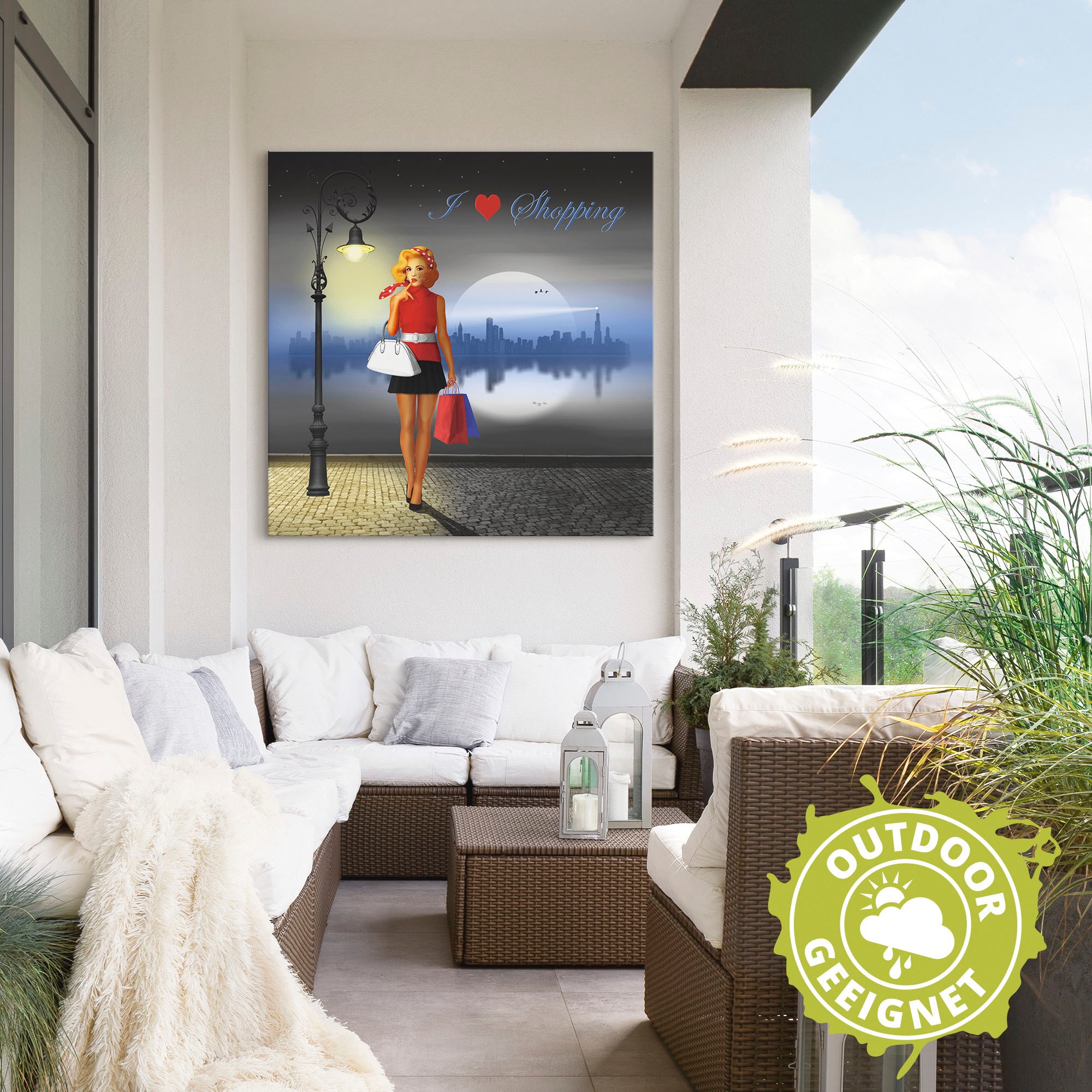 Artland Wandbild »Ich liebe Einkaufen« Mode 1 Stk. tlg. für Innen- und Außenbereich geeignet, Outdoorbild