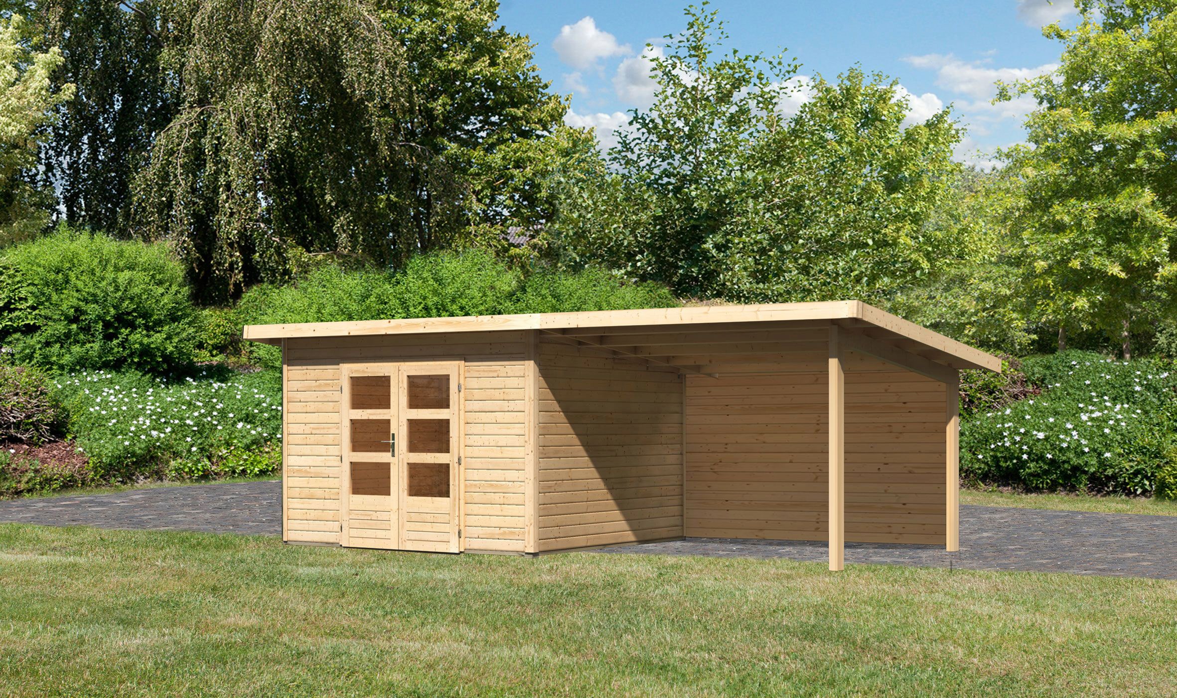 Karibu Gartenhaus »Perlsee 3« mit Anbaudach