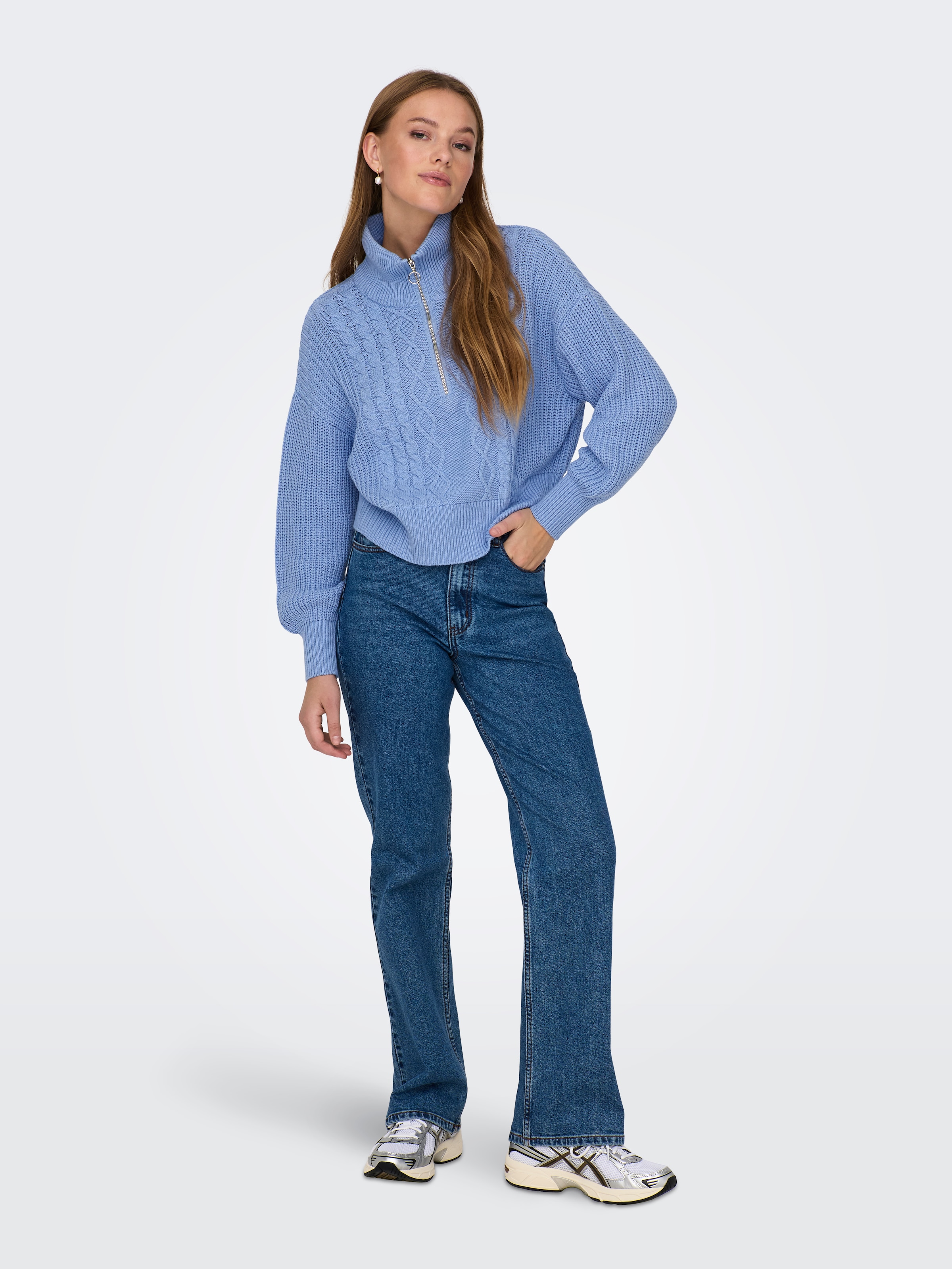 ONLY Stehkragenpullover »ONLDORITTA LS CABLE ZIP HIG NECK KNT«