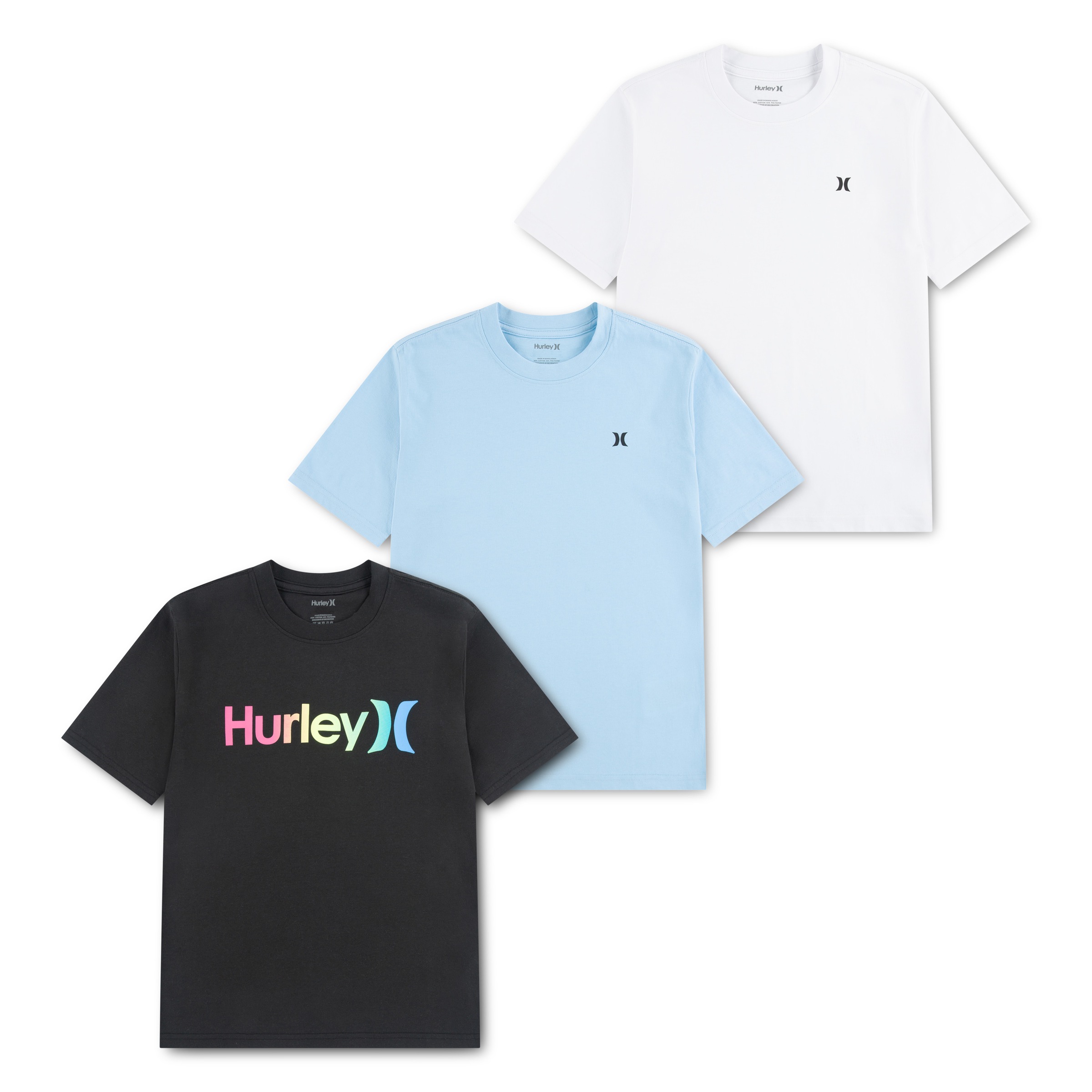 Hurley T-Shirt »CORE LOGO TEE 3PK HRLB-3K-9316« Packung, 3, 3 für Jugendliche, passgenauer Schnitt, pflegeleicht