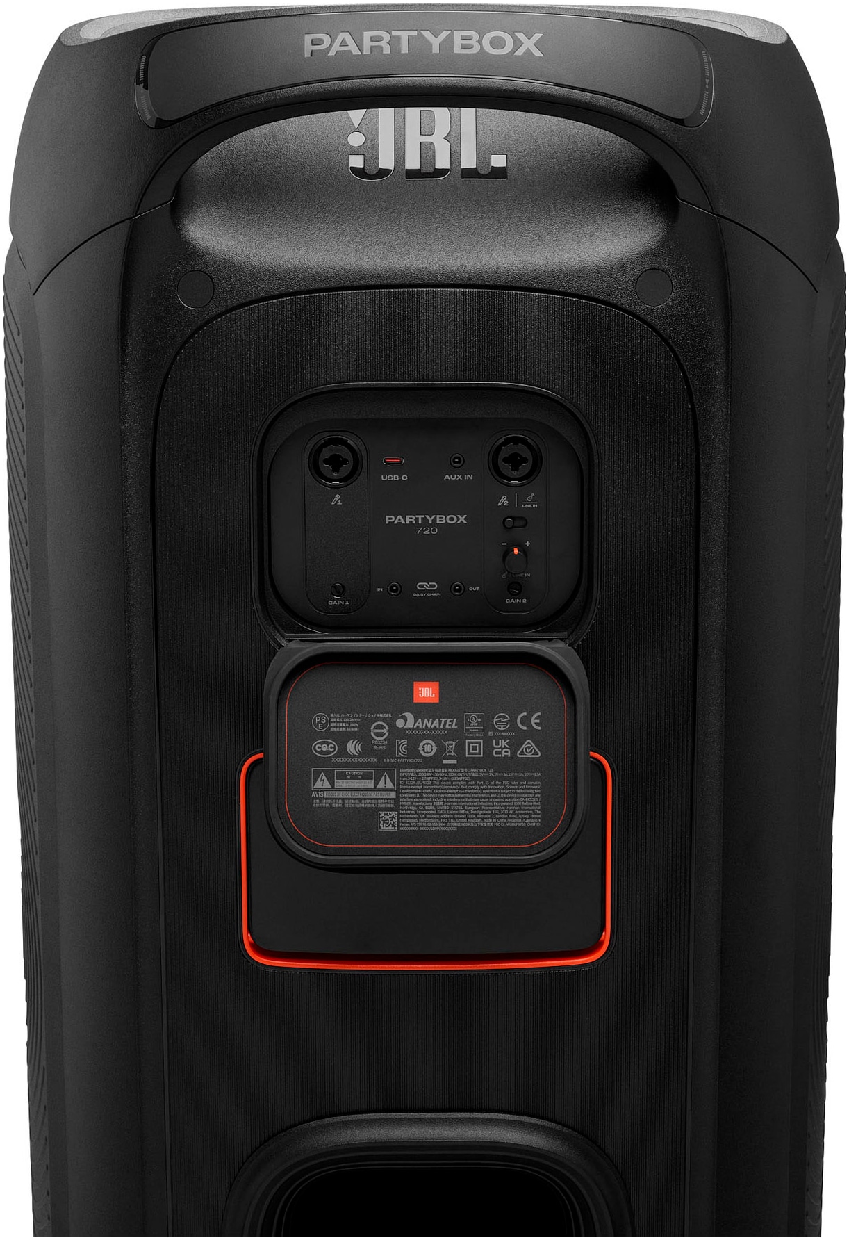 JBL Party-Lautsprecher »PARTYBOX  720« Stereo (Bluetooth App-Steuerung | Automatische Abschaltung | Beleuchtungseffekte | DJ-Funktionen | Equalizer | Extra Bass | Kabellos | Karaoke-fähig | LED Licht (WRGB) | Outdoor-Modus | Transportrollen 800 W)