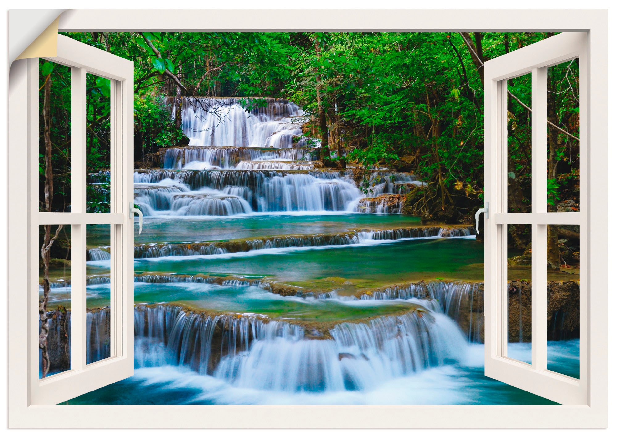 Artland Wandbild »Fensterblick Wasserfall OTTO Leinwandbild, in (1 St.), bei in Fensterblick, Größen oder versch. Kanchanaburi«, kaufen Poster Wandaufkleber als