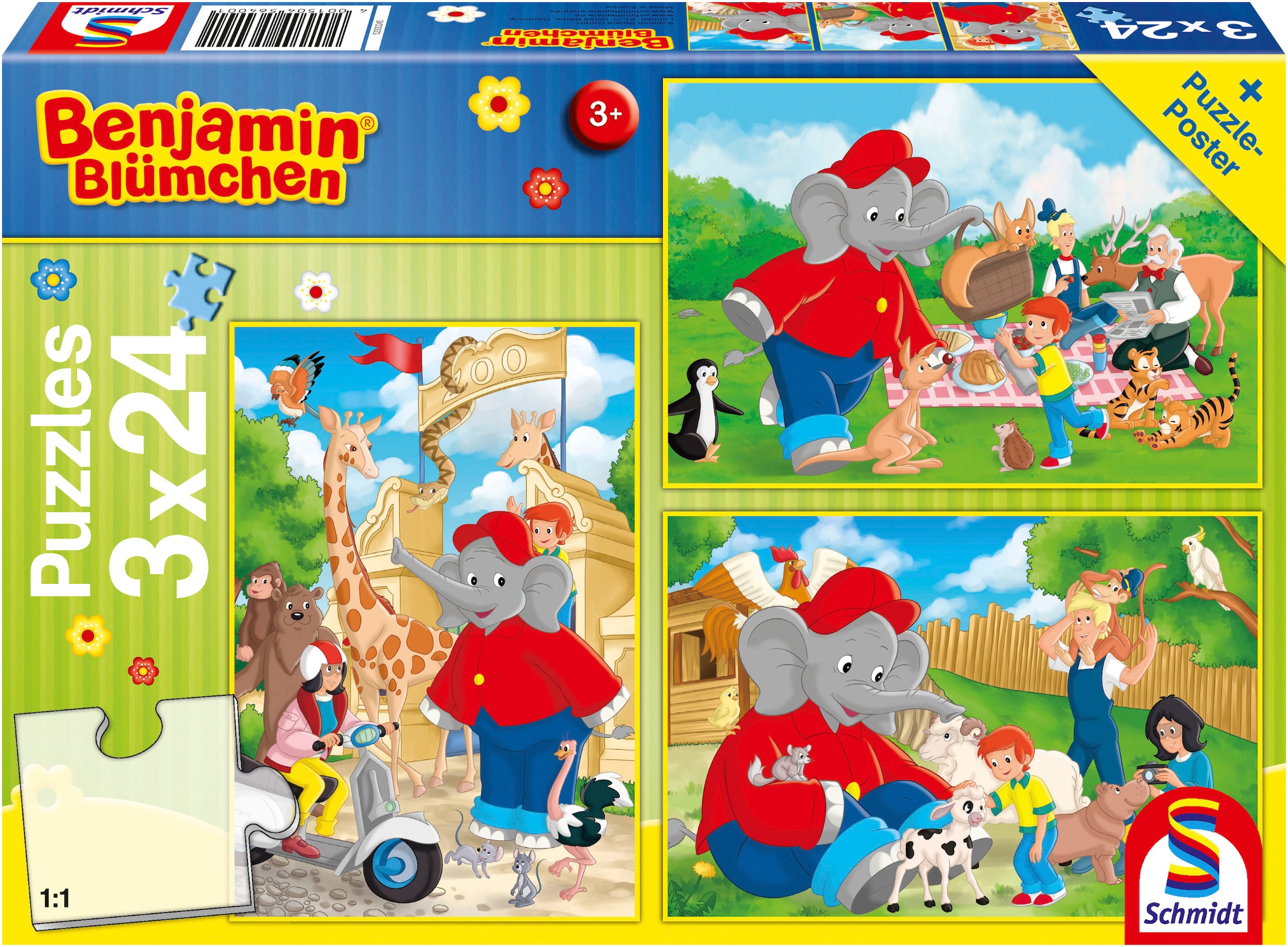 Schmidt Spiele Puzzle »Benjamin Blümchen, Im Zoo«, (72 tlg.), 3x24 Teile