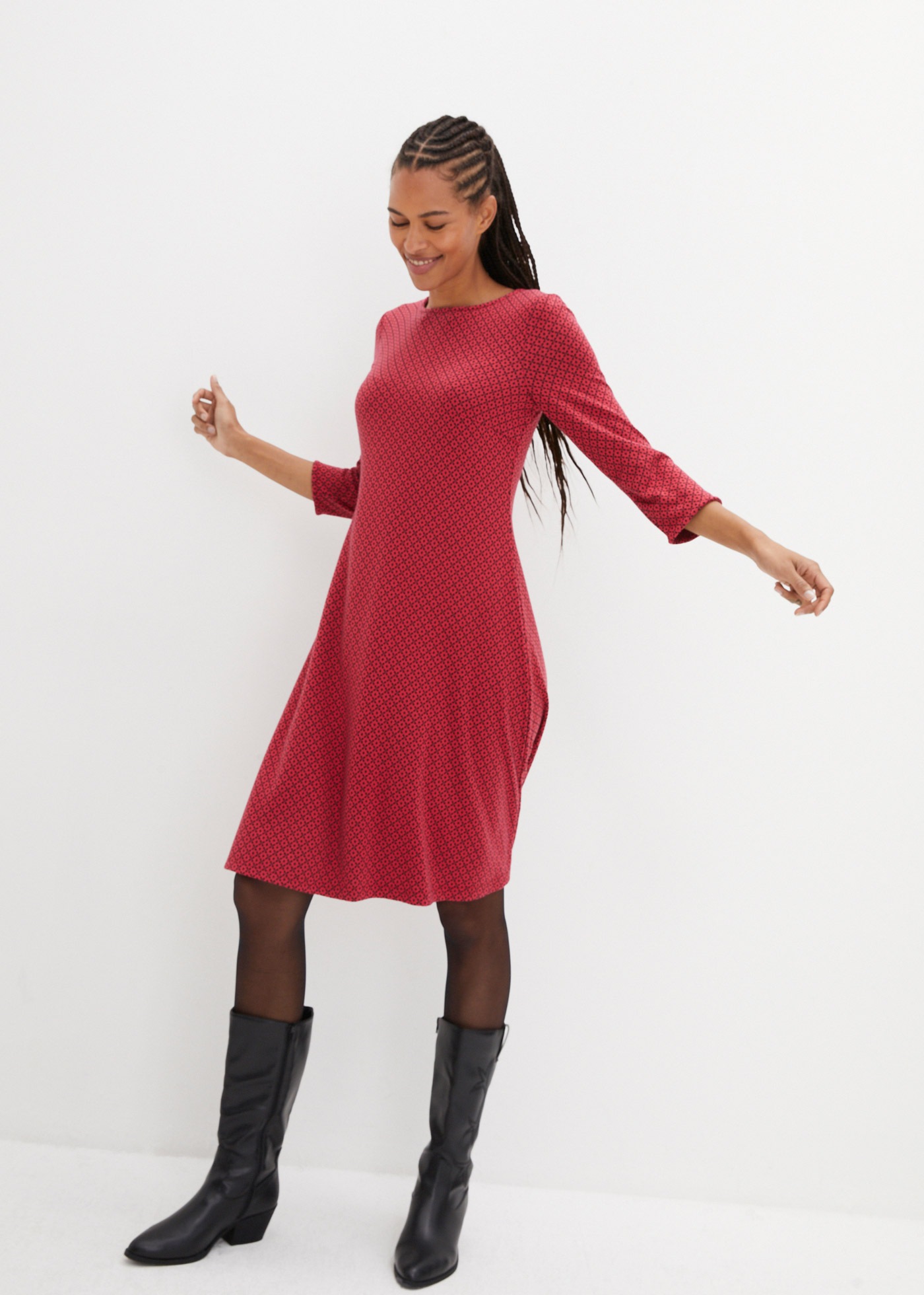 bonprix Midikleid aus Polyester, Viskose und Elasthan, ausgestellte Passform