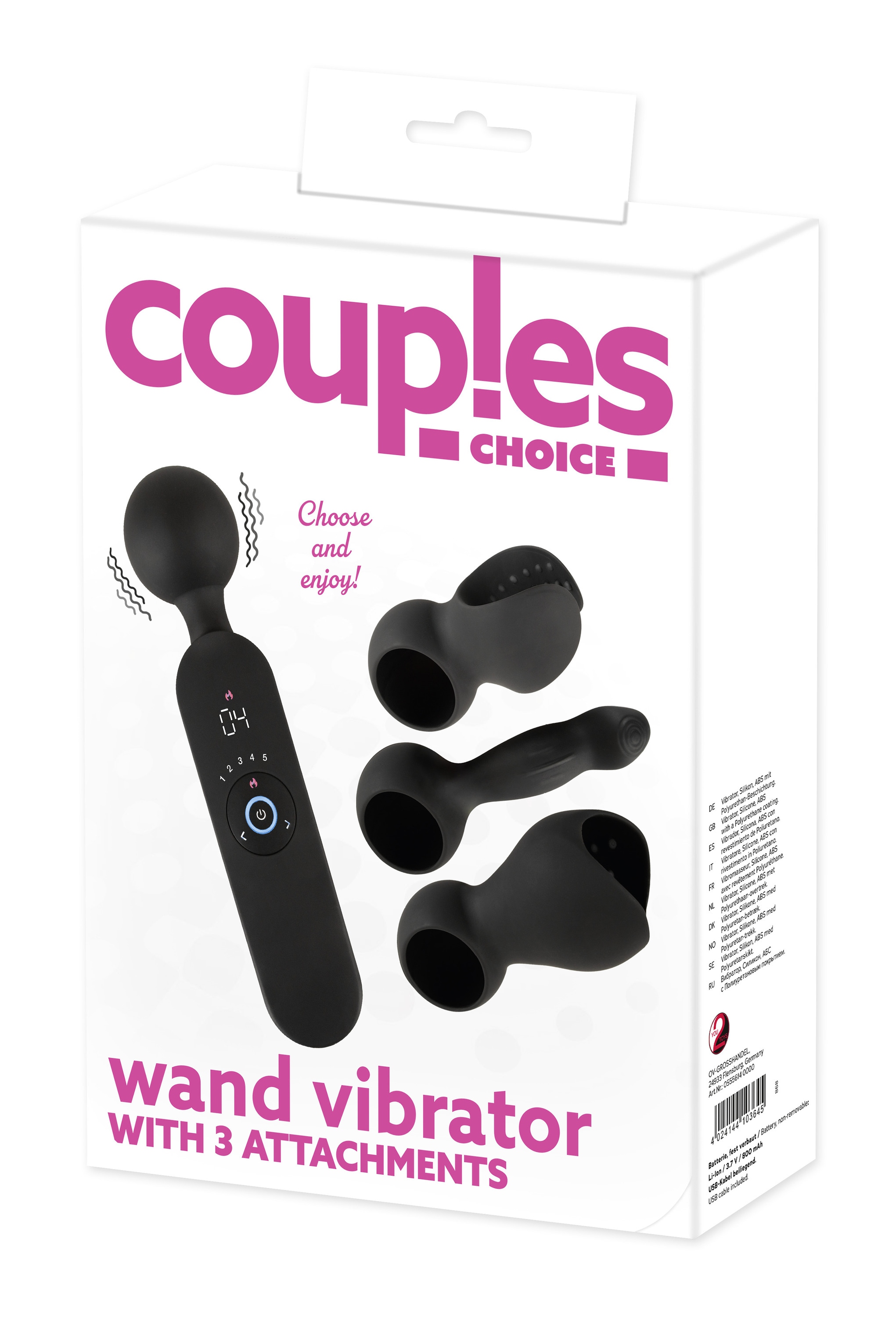 coup!es choice Massagegerät »Massagestab wand vibrator with 3 Attachments«