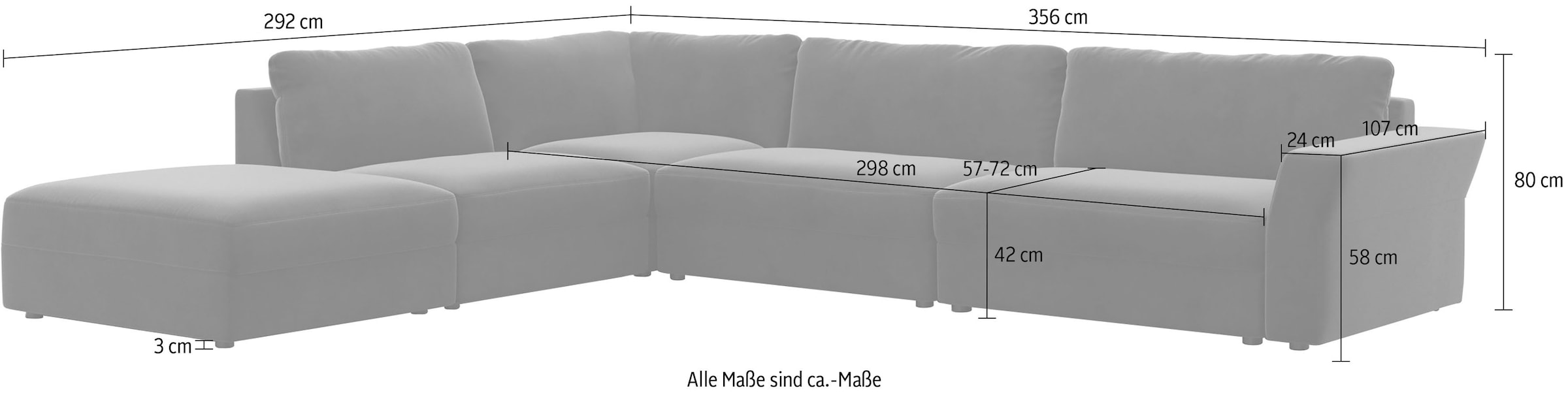 sit&more Ecksofa »Cadabra L-Form« Breite 356 cm, mit Sitztiefenverstellung