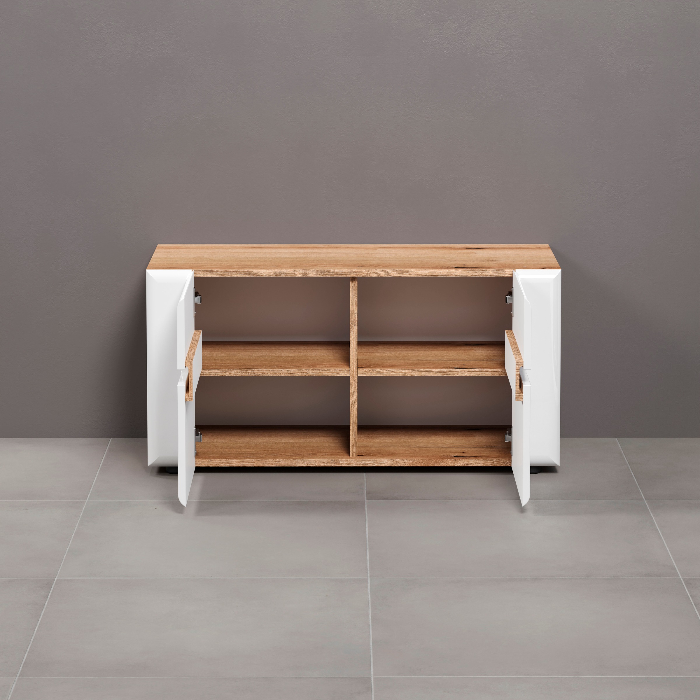 INOSIGN Sitzbank »Graz«, (Packung, 1 St.), Maße (B/H/T in cm): (91/47/38) - Farbe Weiß Hochglanz und Eiche