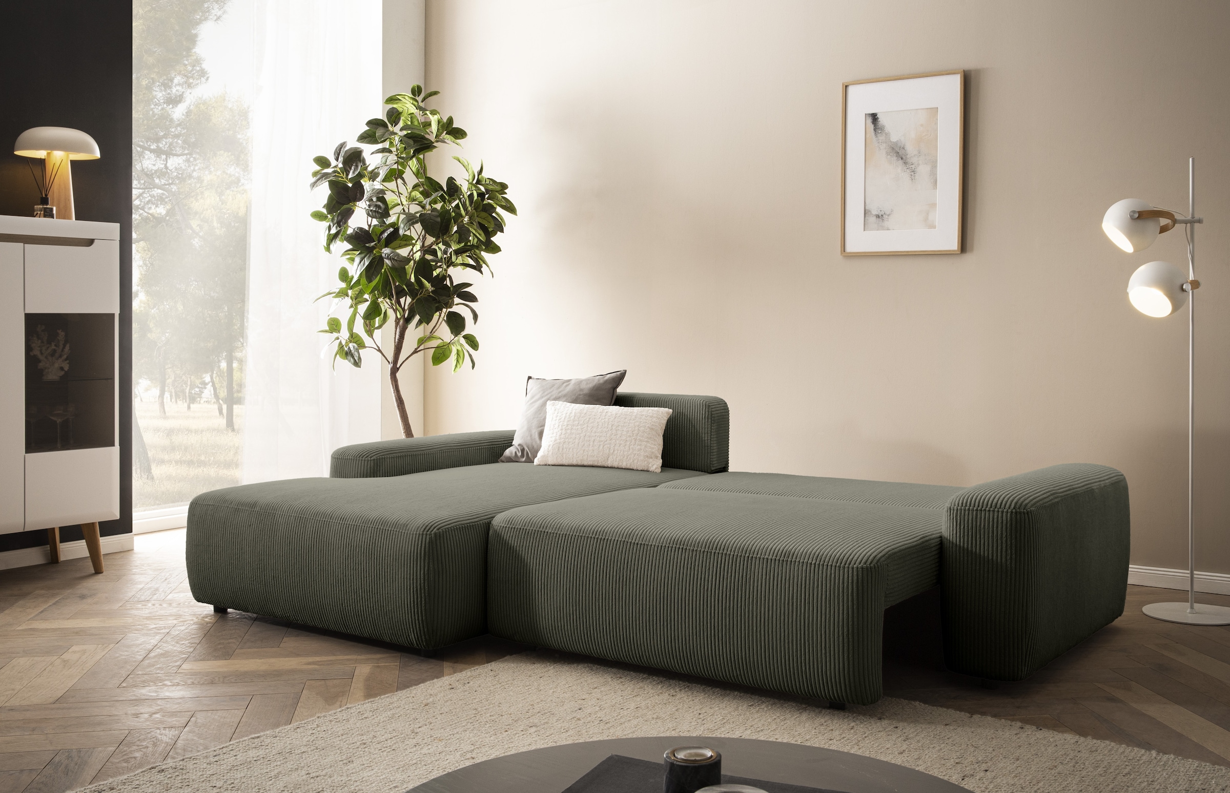 INOSIGN Ecksofa »TORGE (264cm), Schlafsofa in Cord, Samtvelours o Struktur fein, L-Form« Schlaffunktion, Bettkasten, Liegefläche: 125/210 cm
