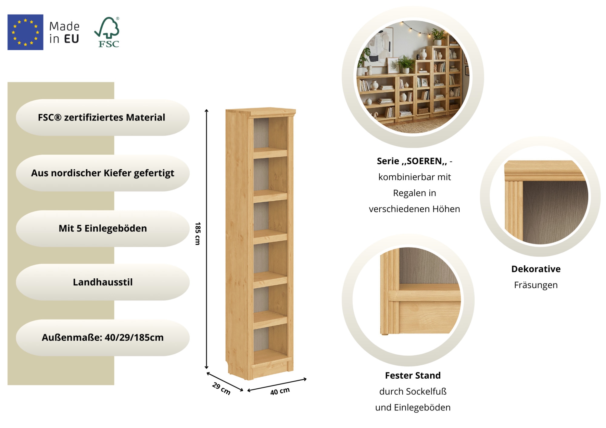 OTTO home Standregal »Riga« aus massiver Kiefer, FSC®-zertifiziert