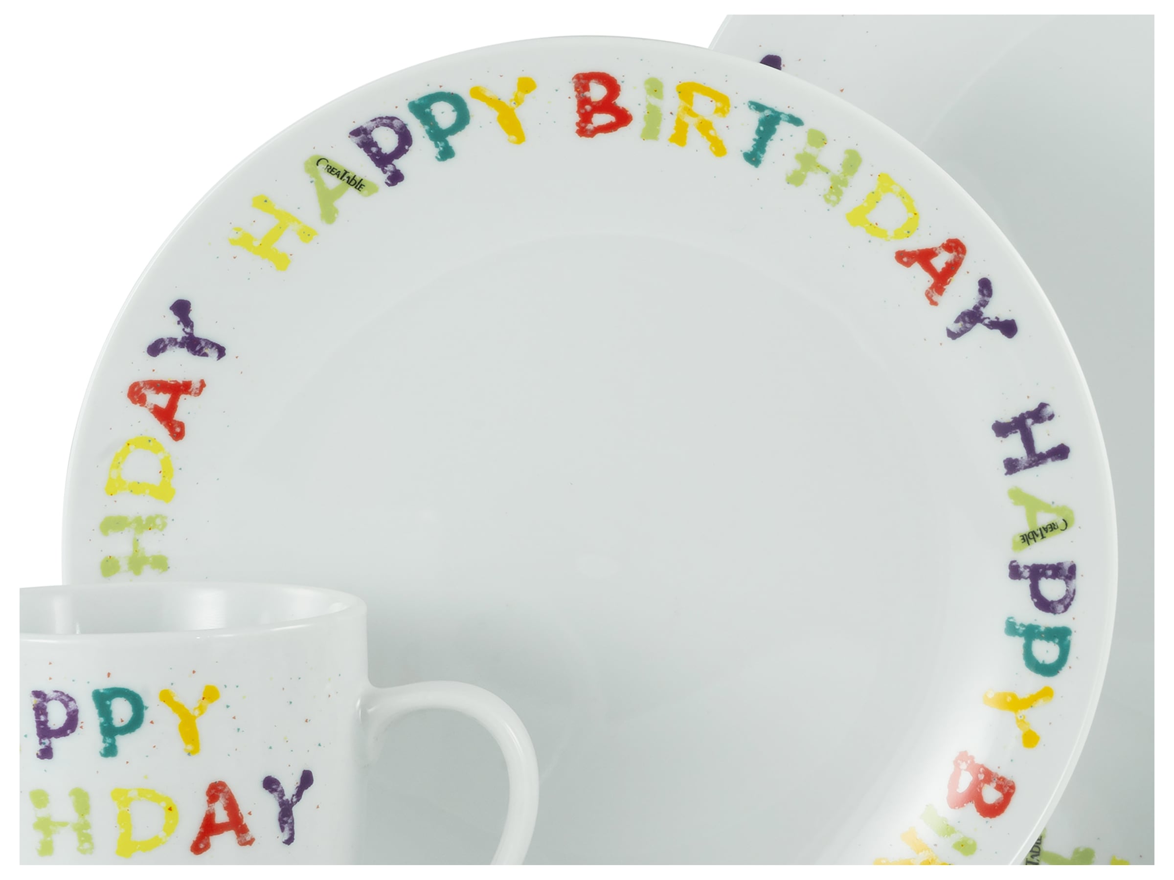 CreaTable Frühstücks-Geschirrset »Happy Birthday, Frühstücksset 12-tlg.« Fröhliches buntes Geschirr, Für alle Geburtstagsfeierlichkeiten