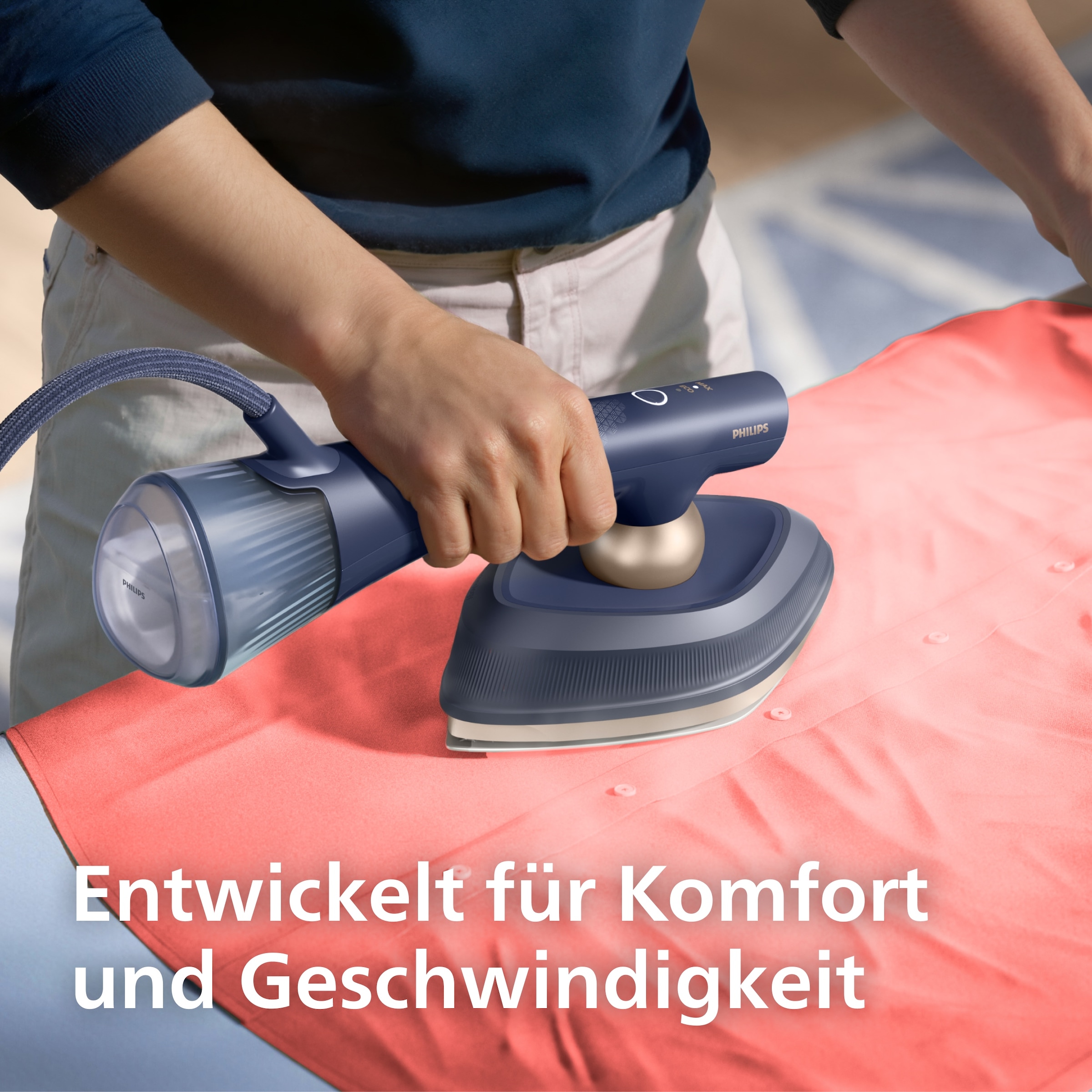 Philips Dampfbügeleisen »GC215/20 OneTurn 2-in-1 Bügeleisen & Steamer, SoftBoard & Dock inkl.« 1800 W 1800 W, SteamGlide Plus, 200ml+300ml Wasserbehälter u. 90 g Dampfstoß