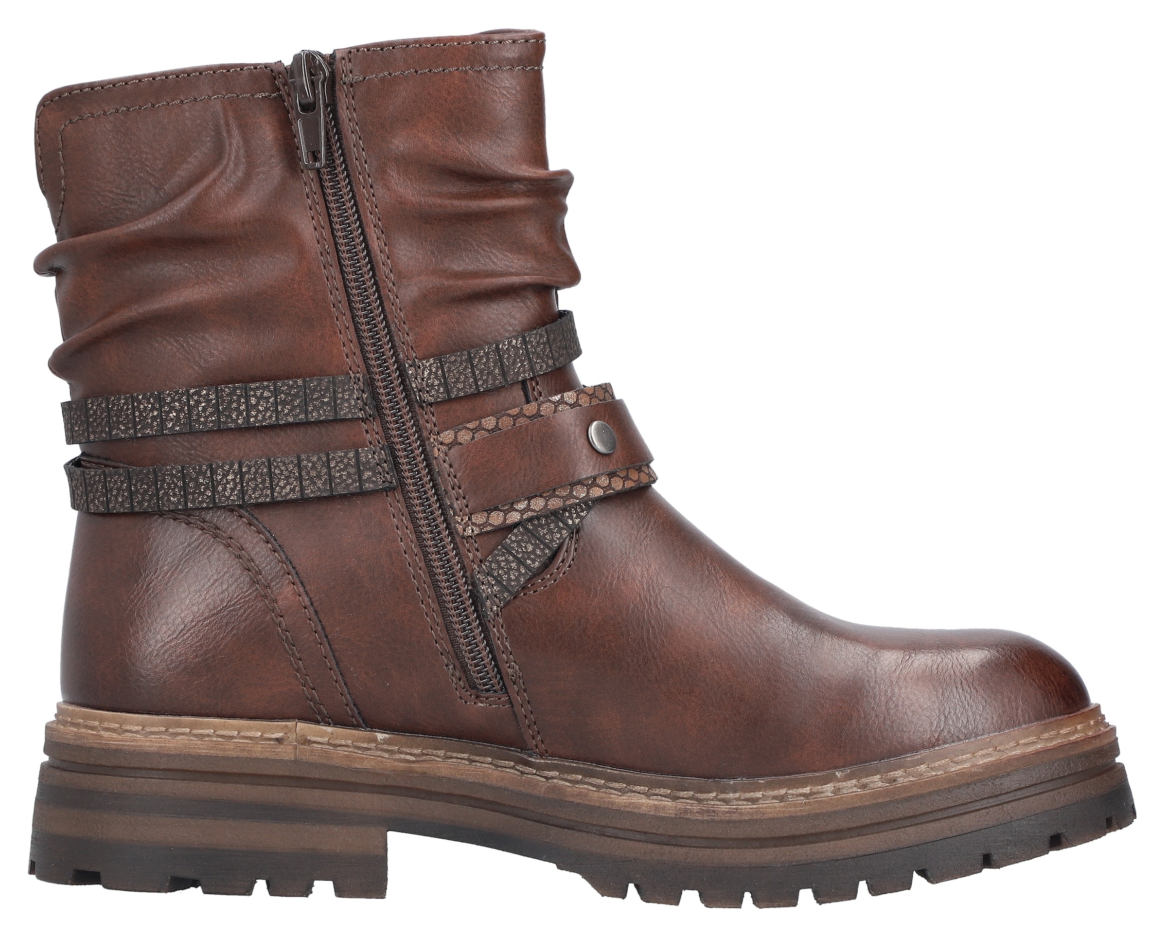 Rieker Winterstiefelette  Boots, Blockabsatz, mit Zierriemchen am slouchy Schaft