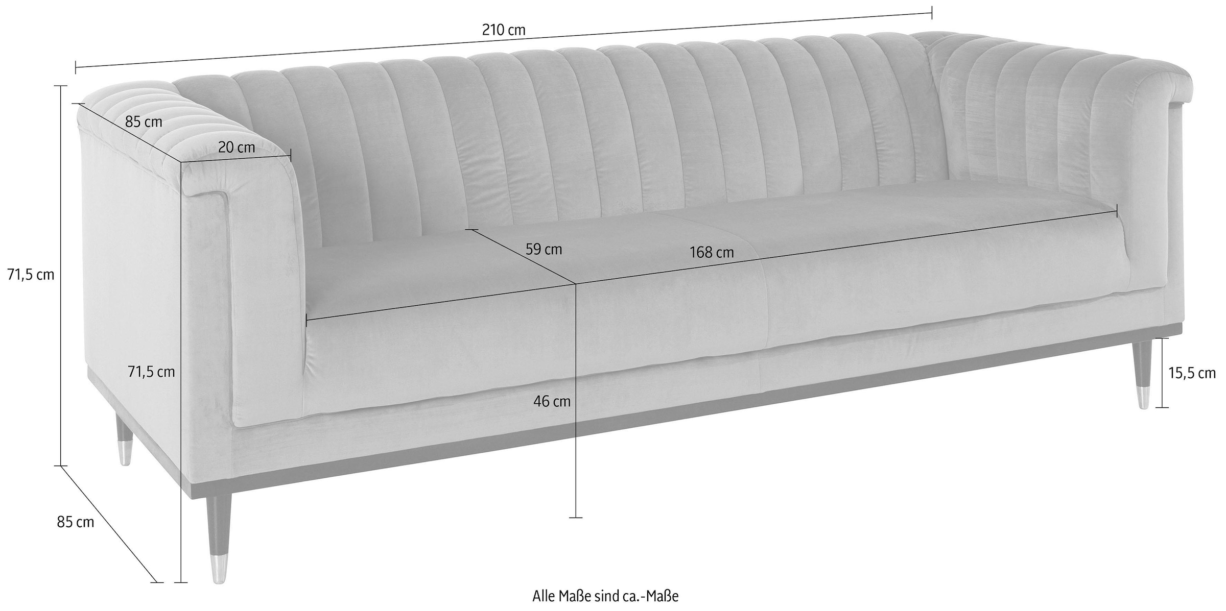 Home affaire 3-Sitzer »Chamby« mit Holzrahmen unten und Steppung im Lehnenbereich